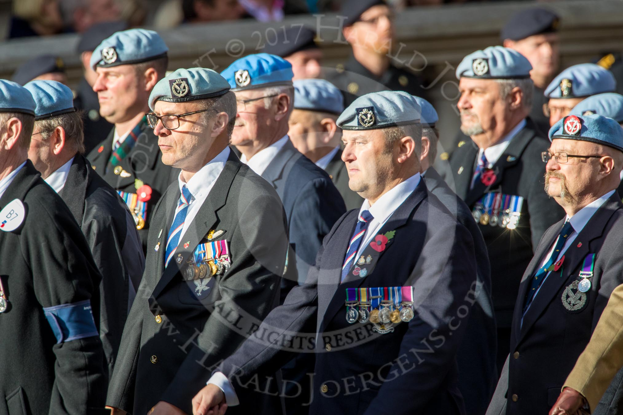 Army Air Corps Veteran Association (Group B7, 42 members) during the Royal British Legion March Past on Remembrance Sunday at the Cenotaph, Whitehall, Westminster, London, 11 November 2018, 12:07.