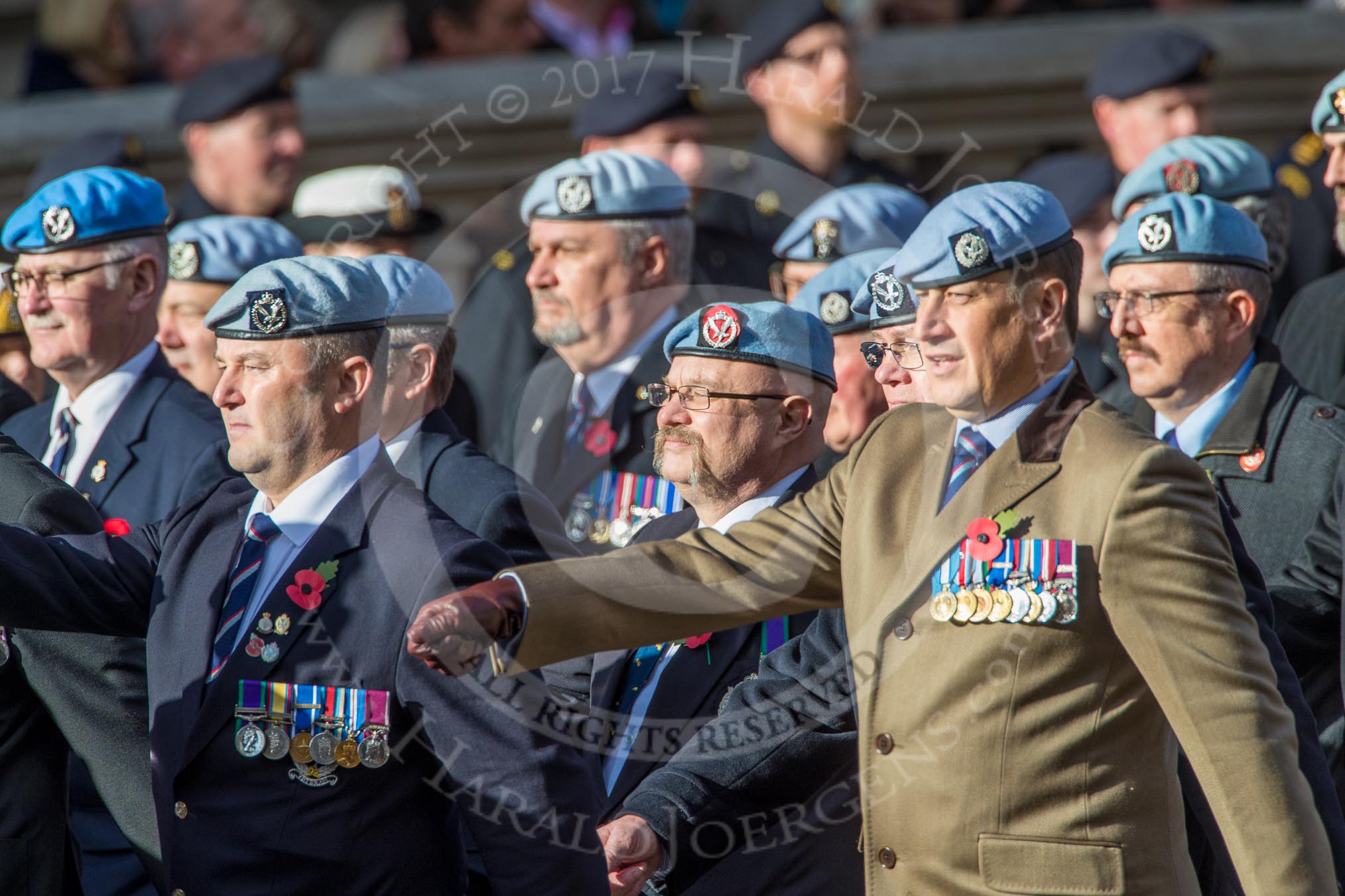 Army Air Corps Veteran Association (Group B7, 42 members) during the Royal British Legion March Past on Remembrance Sunday at the Cenotaph, Whitehall, Westminster, London, 11 November 2018, 12:07.