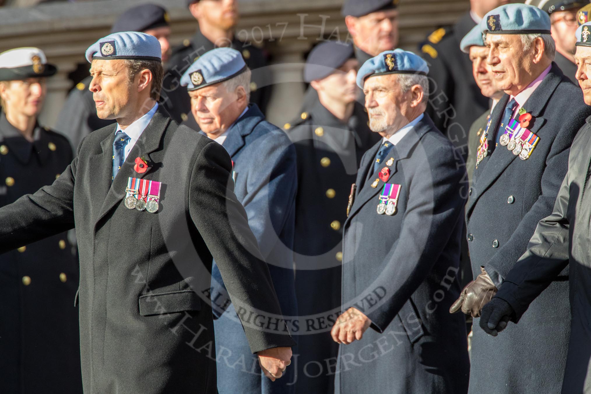 656 Squadron Association (Group B8, 24 members) during the Royal British Legion March Past on Remembrance Sunday at the Cenotaph, Whitehall, Westminster, London, 11 November 2018, 12:07.