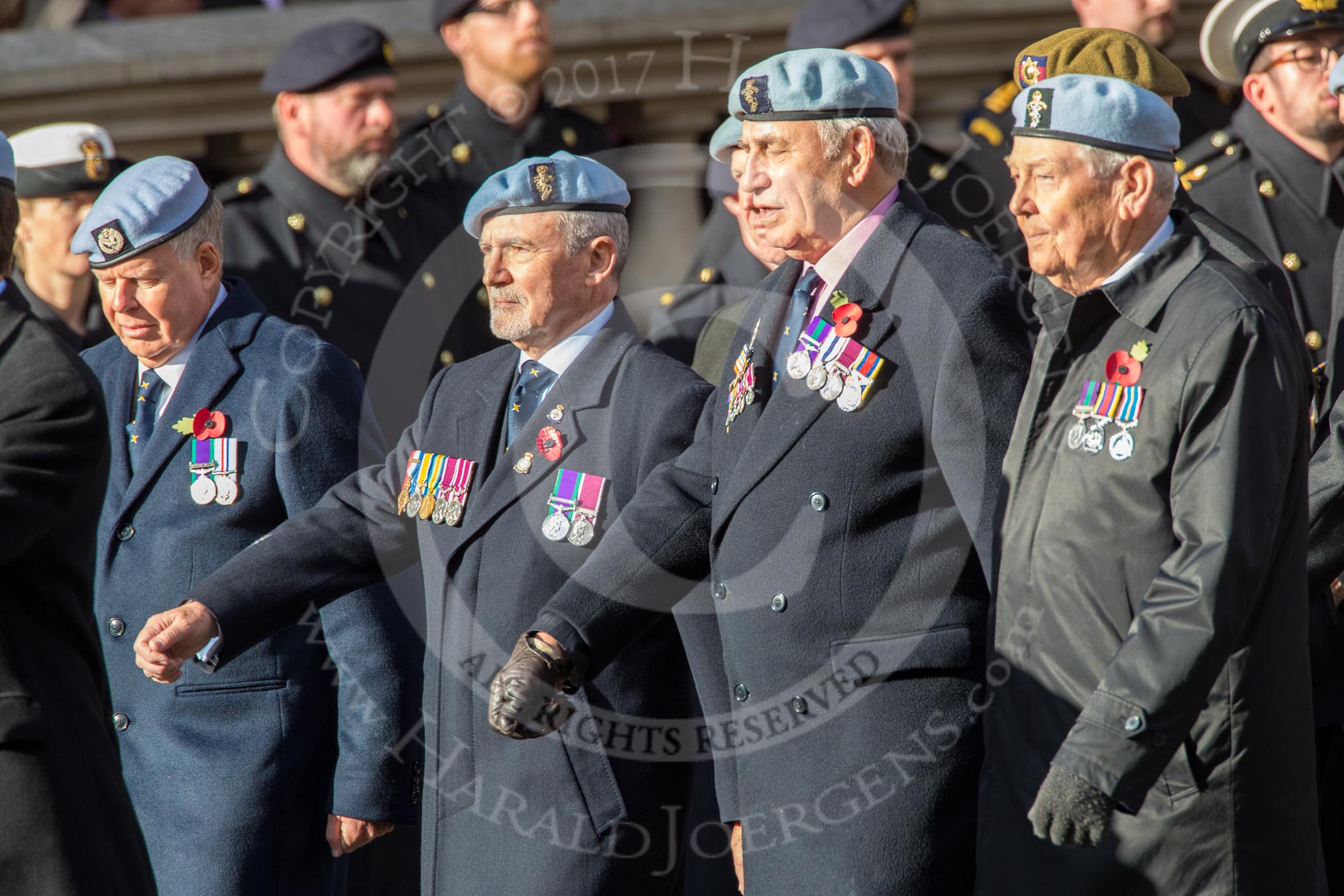 656 Squadron Association (Group B8, 24 members) during the Royal British Legion March Past on Remembrance Sunday at the Cenotaph, Whitehall, Westminster, London, 11 November 2018, 12:07.