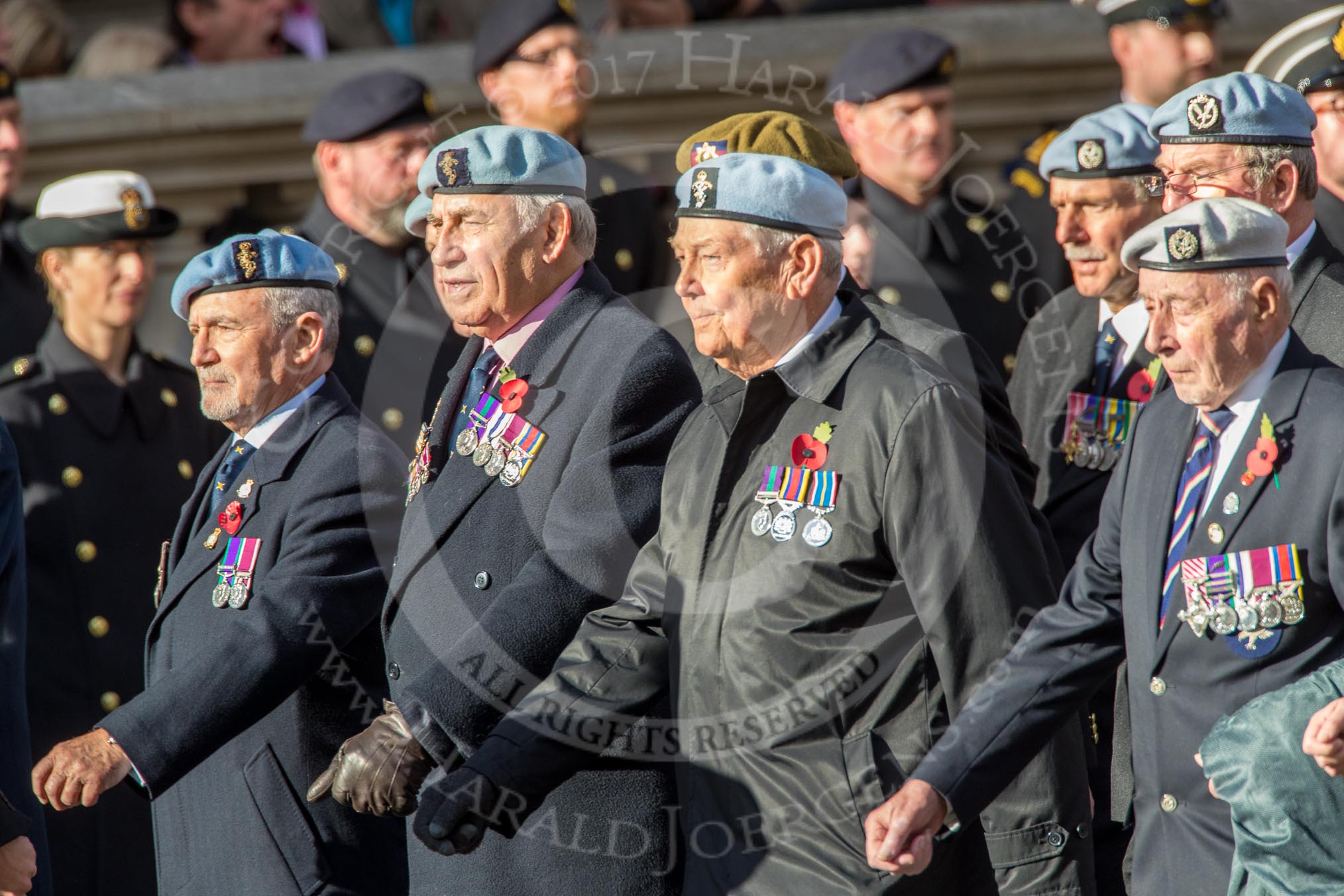 656 Squadron Association (Group B8, 24 members) during the Royal British Legion March Past on Remembrance Sunday at the Cenotaph, Whitehall, Westminster, London, 11 November 2018, 12:07.