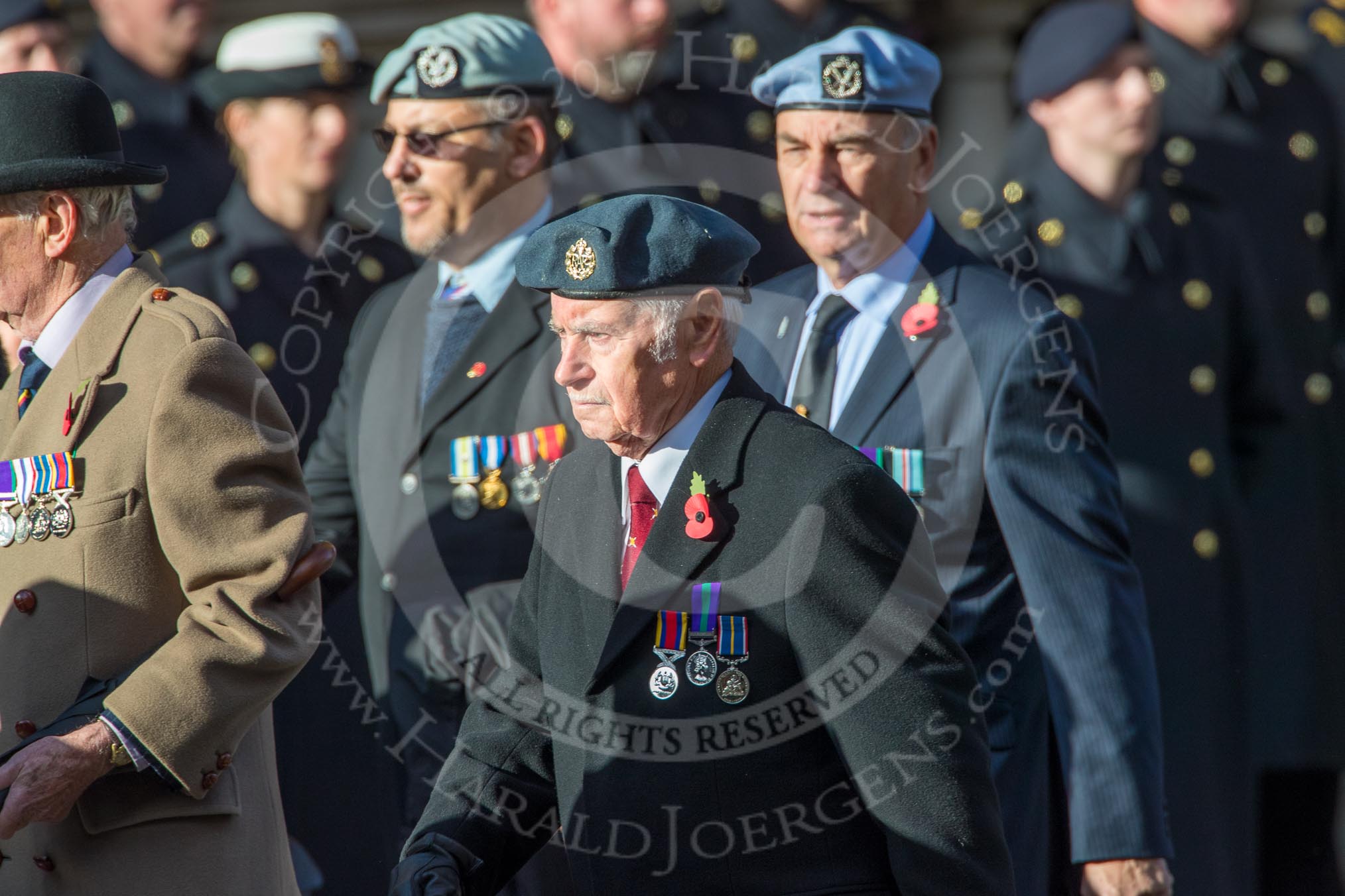 656 Squadron Association (Group B8, 24 members) during the Royal British Legion March Past on Remembrance Sunday at the Cenotaph, Whitehall, Westminster, London, 11 November 2018, 12:07.