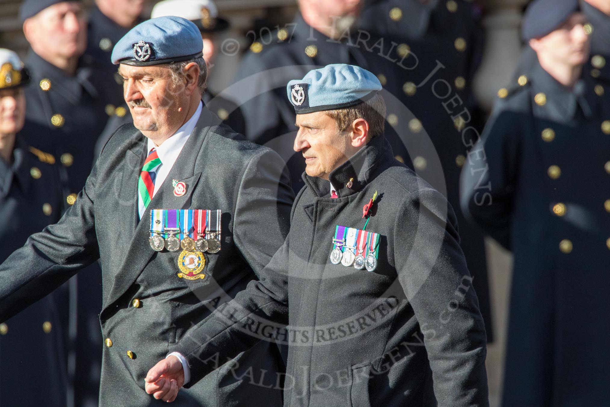 656 Squadron Association (Group B8, 24 members) during the Royal British Legion March Past on Remembrance Sunday at the Cenotaph, Whitehall, Westminster, London, 11 November 2018, 12:07.