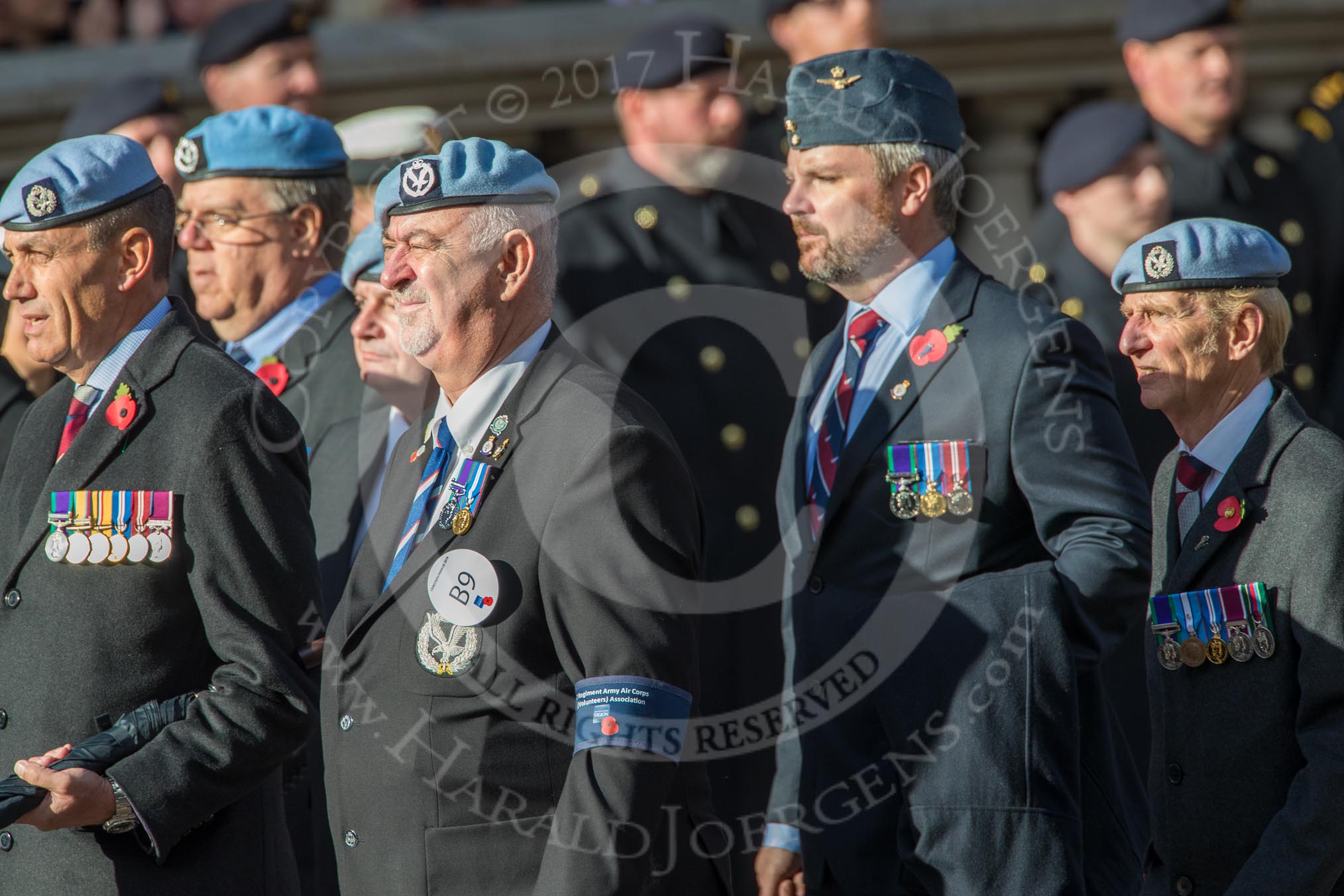 7 Regiment Army Air Corps (Volunteers) Association (Group B9, 13 members) during the Royal British Legion March Past on Remembrance Sunday at the Cenotaph, Whitehall, Westminster, London, 11 November 2018, 12:07.