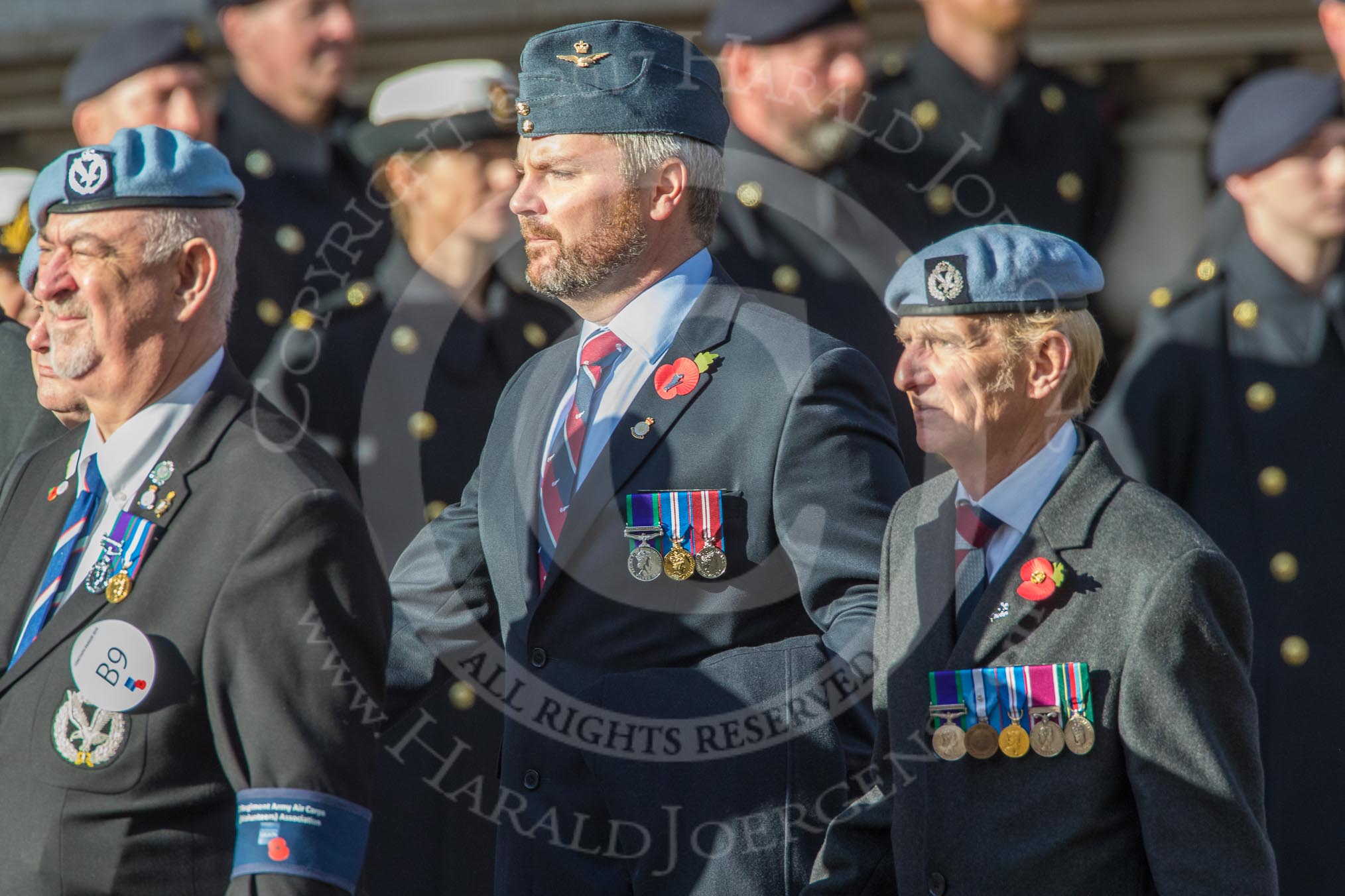 7 Regiment Army Air Corps (Volunteers) Association (Group B9, 13 members) during the Royal British Legion March Past on Remembrance Sunday at the Cenotaph, Whitehall, Westminster, London, 11 November 2018, 12:07.