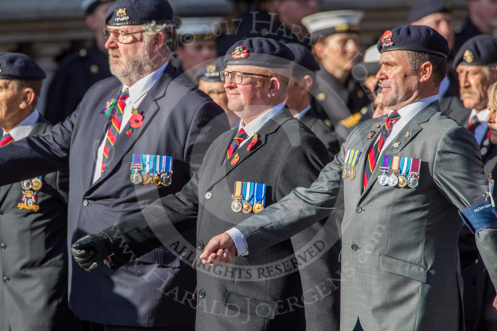 The 16th/5th Queen's Royal Lancers OCA (Group B23, 39 members) during the Royal British Legion March Past on Remembrance Sunday at the Cenotaph, Whitehall, Westminster, London, 11 November 2018, 12:11.