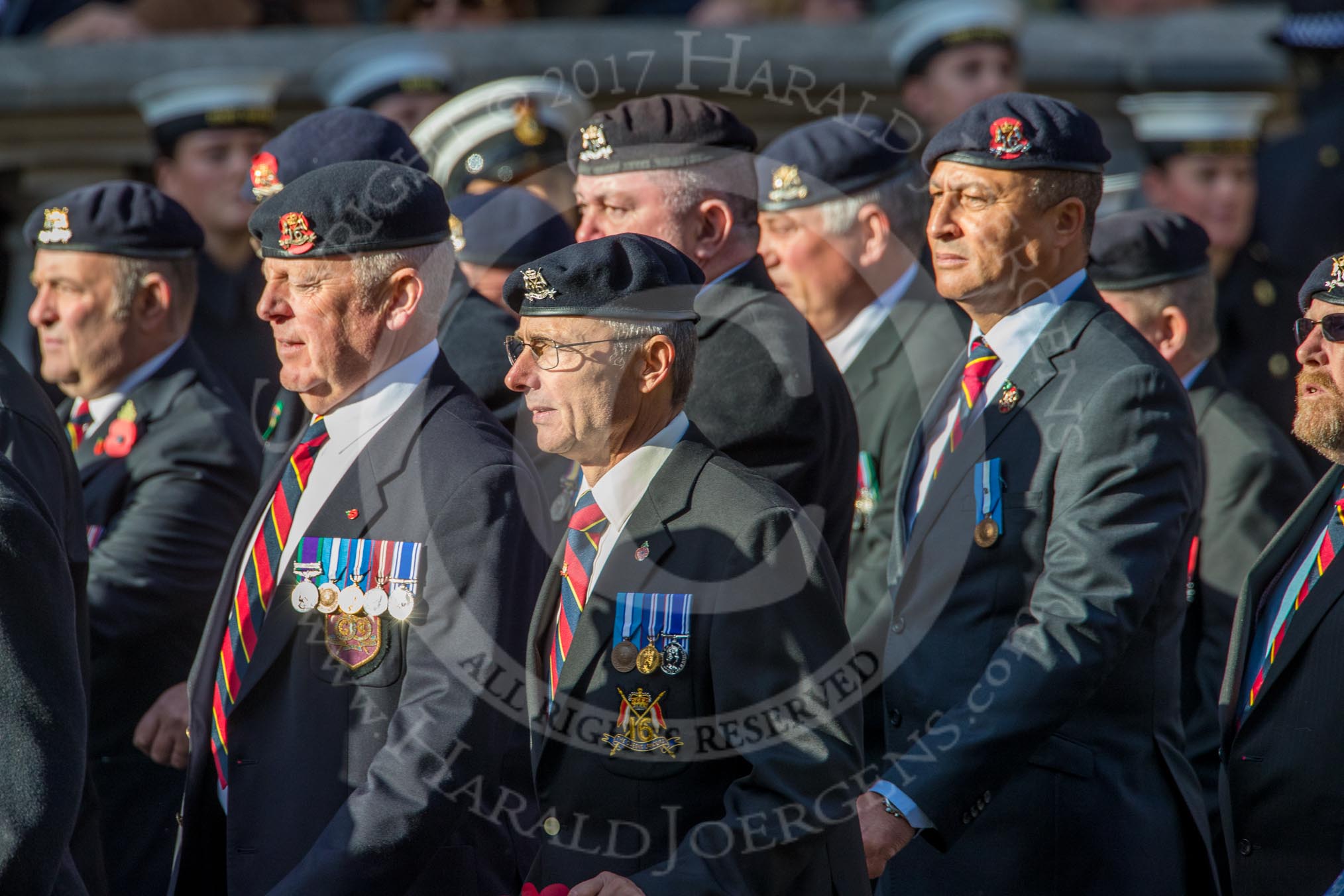 The 16th/5th Queen's Royal Lancers OCA (Group B23, 39 members) during the Royal British Legion March Past on Remembrance Sunday at the Cenotaph, Whitehall, Westminster, London, 11 November 2018, 12:11.
