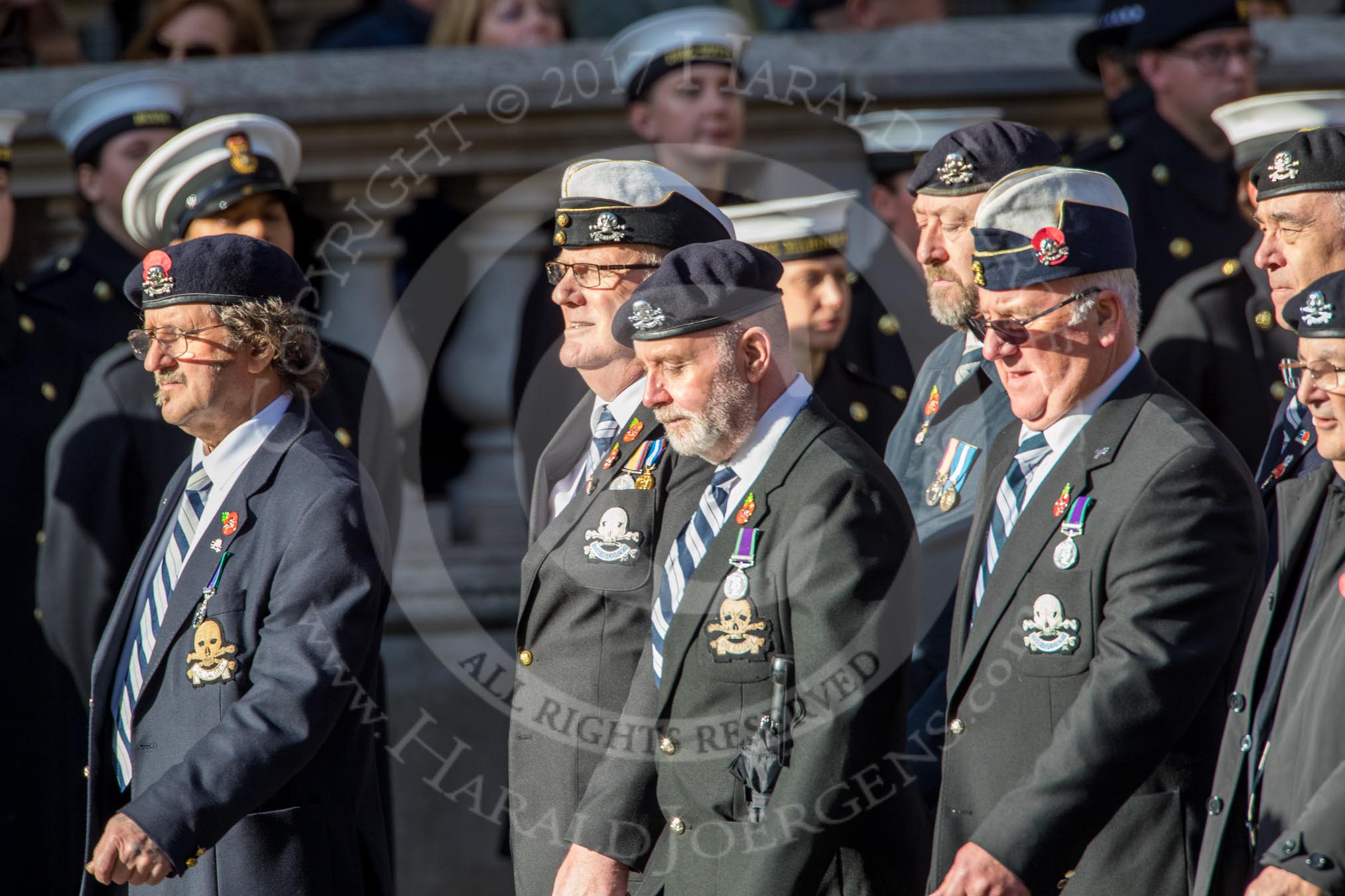 17th/21st Lancers (Death or Glory Boys) Veterans Association (Group B24, 35 members) during the Royal British Legion March Past on Remembrance Sunday at the Cenotaph, Whitehall, Westminster, London, 11 November 2018, 12:11.