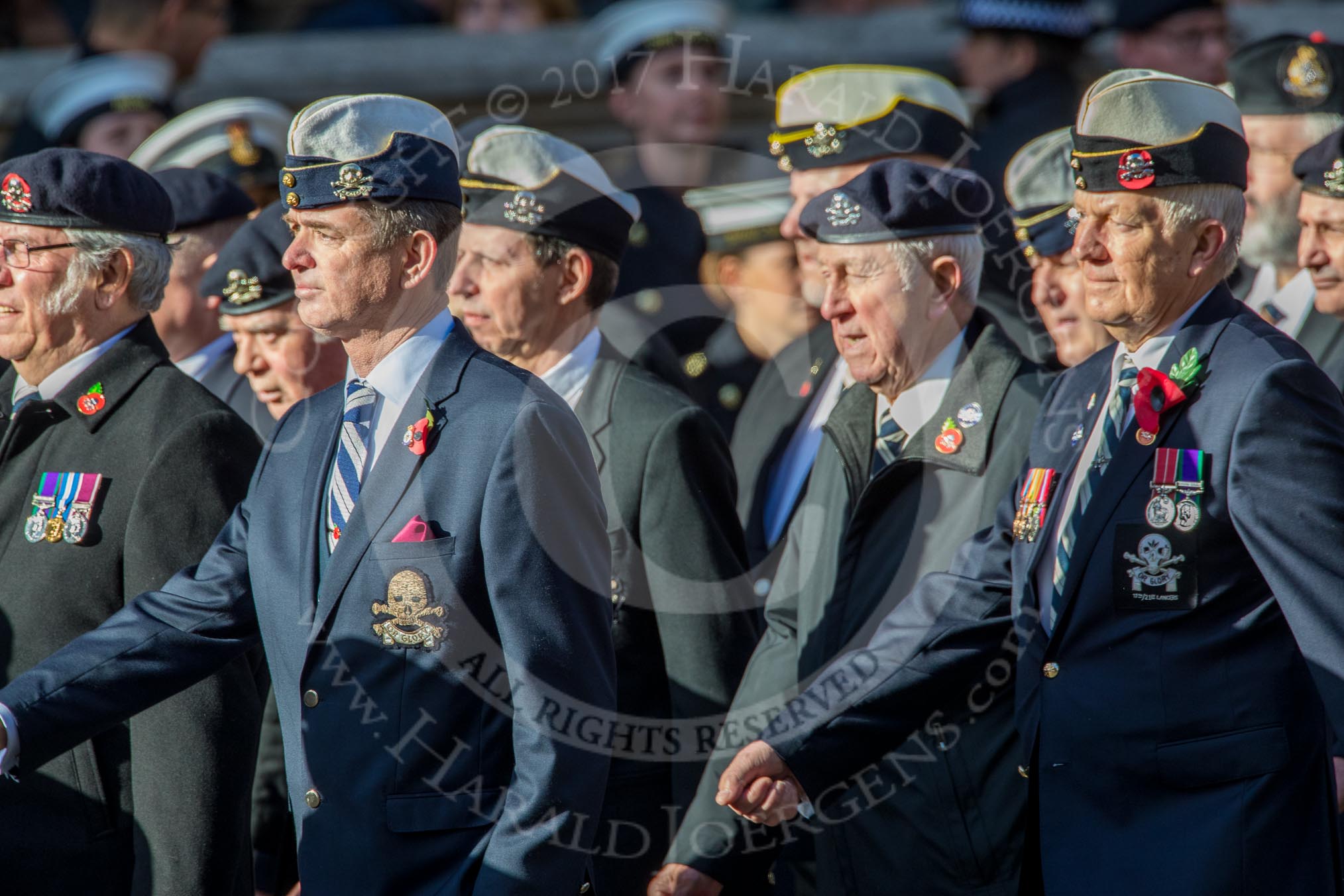 17th/21st Lancers (Death or Glory Boys) Veterans Association (Group B24, 35 members) during the Royal British Legion March Past on Remembrance Sunday at the Cenotaph, Whitehall, Westminster, London, 11 November 2018, 12:11.