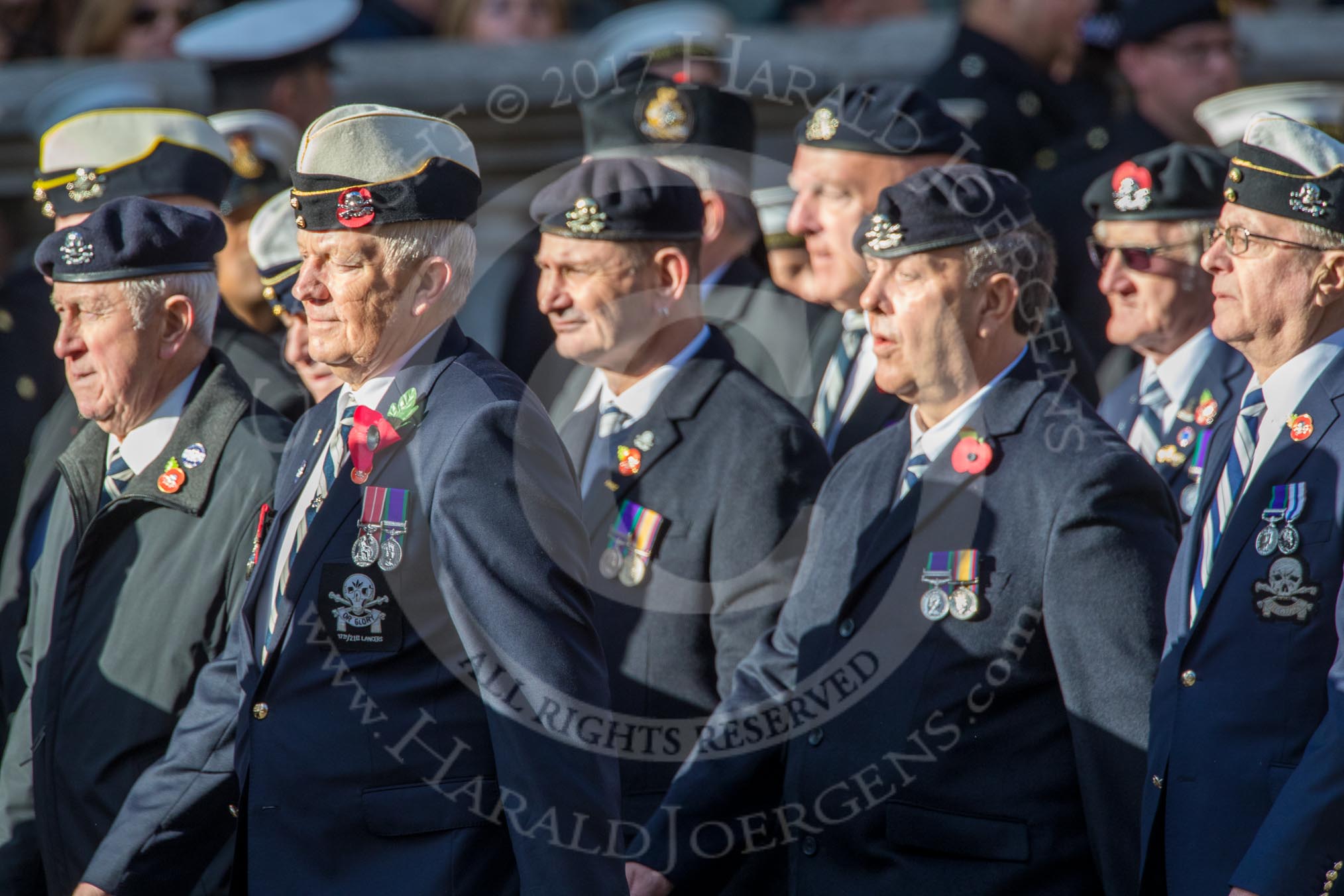 17th/21st Lancers (Death or Glory Boys) Veterans Association (Group B24, 35 members) during the Royal British Legion March Past on Remembrance Sunday at the Cenotaph, Whitehall, Westminster, London, 11 November 2018, 12:11.