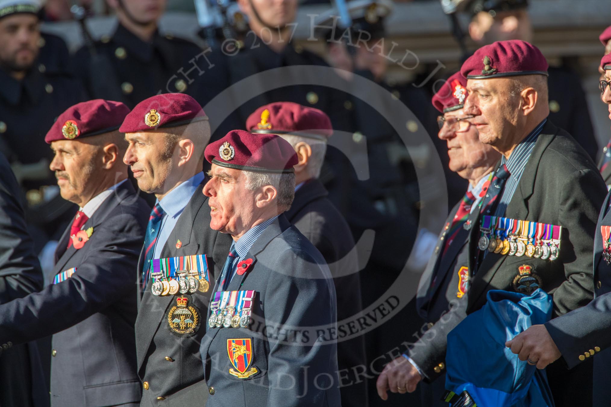 Airborne Engineers Association (Group B31, 20 members) during the Royal British Legion March Past on Remembrance Sunday at the Cenotaph, Whitehall, Westminster, London, 11 November 2018, 12:12.