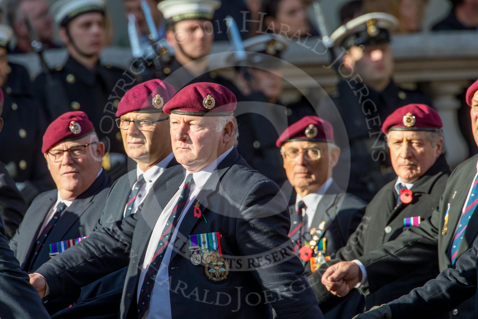 Airborne Engineers Association (Group B31, 20 members) during the Royal British Legion March Past on Remembrance Sunday at the Cenotaph, Whitehall, Westminster, London, 11 November 2018, 12:12.