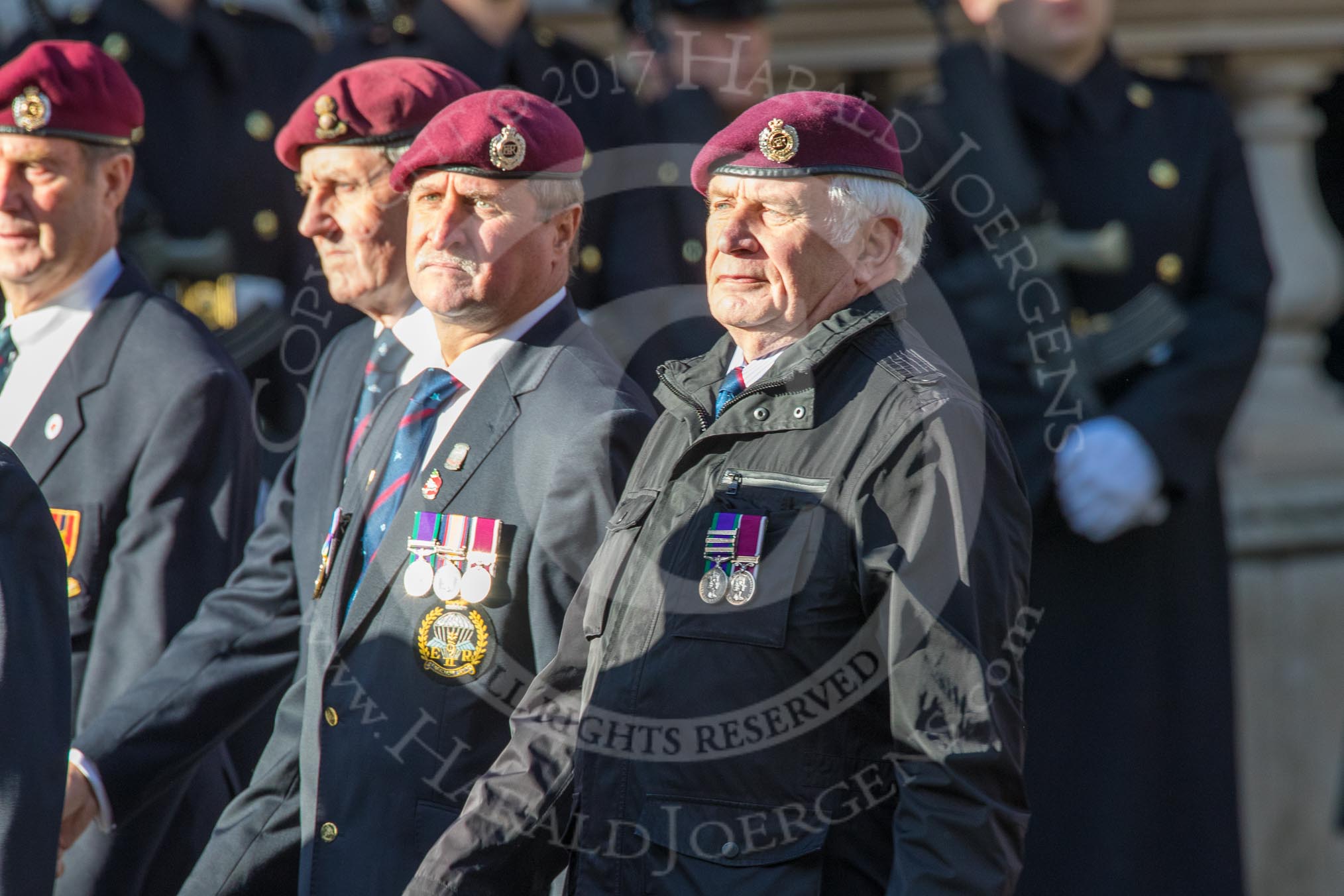 Airborne Engineers Association (Group B31, 20 members) during the Royal British Legion March Past on Remembrance Sunday at the Cenotaph, Whitehall, Westminster, London, 11 November 2018, 12:12.