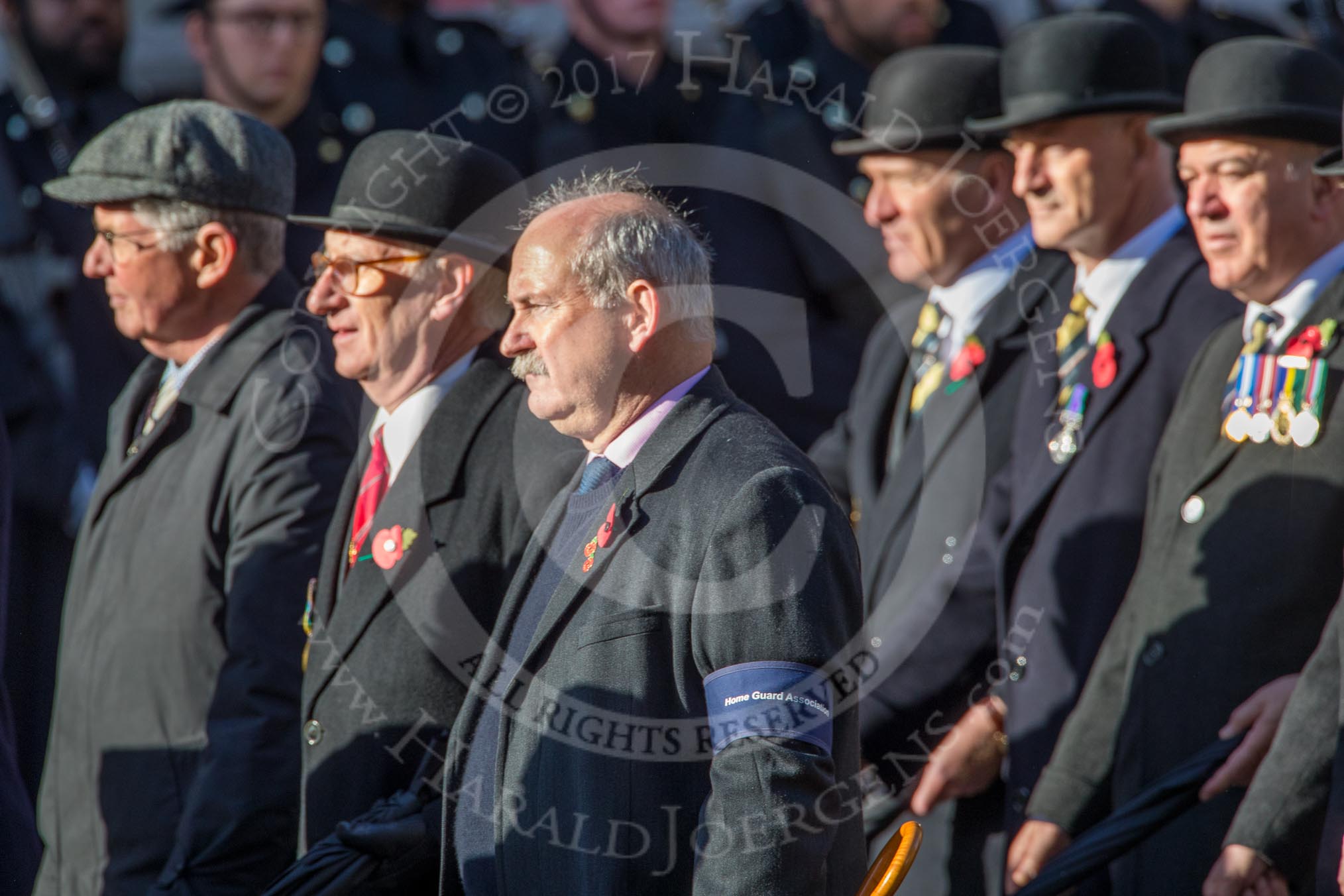 Home Guard Association (Group B38, 8 members) during the Royal British Legion March Past on Remembrance Sunday at the Cenotaph, Whitehall, Westminster, London, 11 November 2018, 12:13.