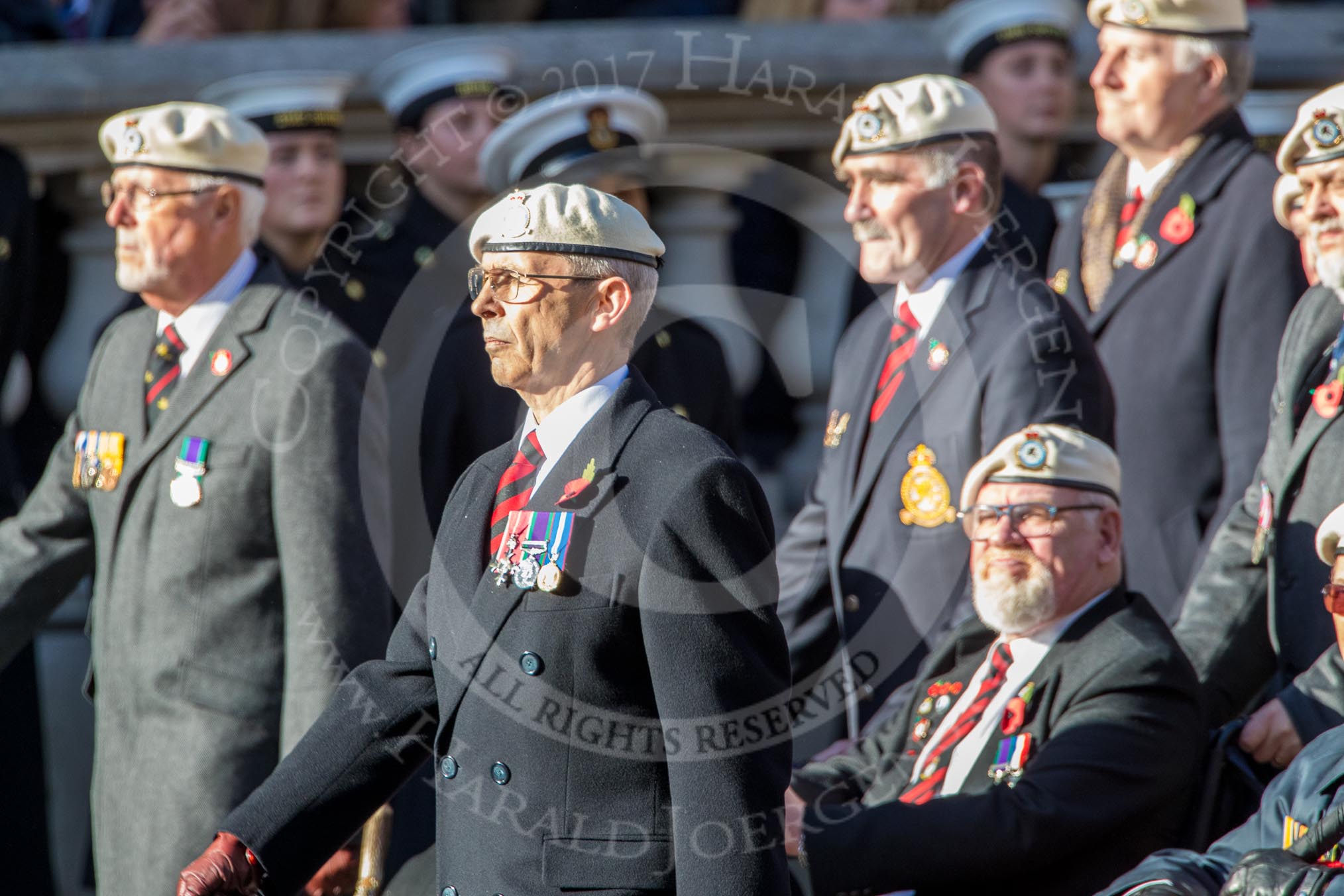 Royal Air Force Police Association (Group C2, 60 members) during the Royal British Legion March Past on Remembrance Sunday at the Cenotaph, Whitehall, Westminster, London, 11 November 2018, 12:14.