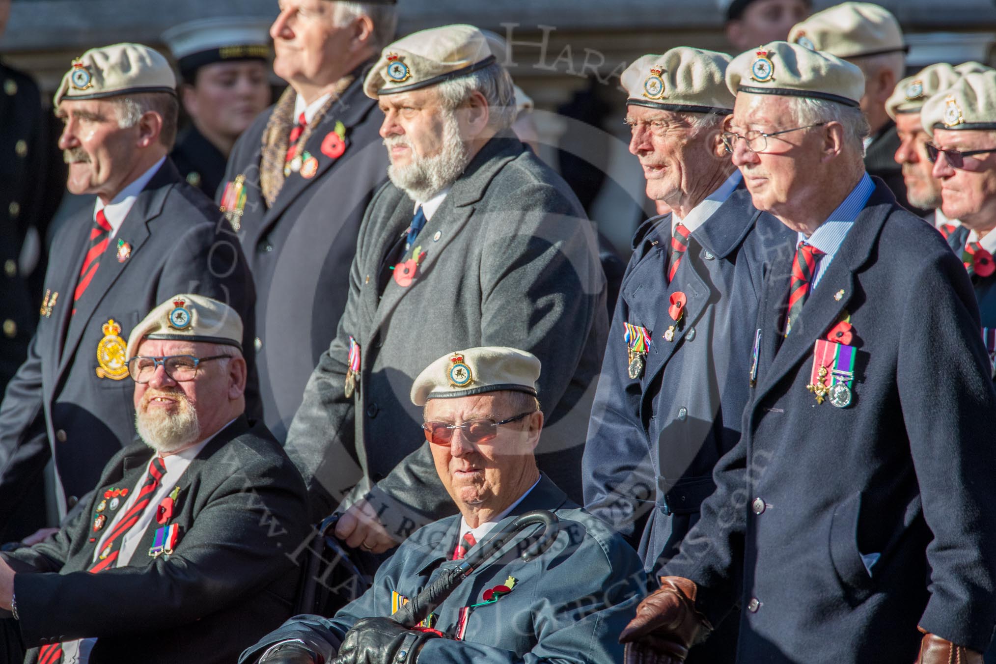 Royal Air Force Police Association (Group C2, 60 members) during the Royal British Legion March Past on Remembrance Sunday at the Cenotaph, Whitehall, Westminster, London, 11 November 2018, 12:14.