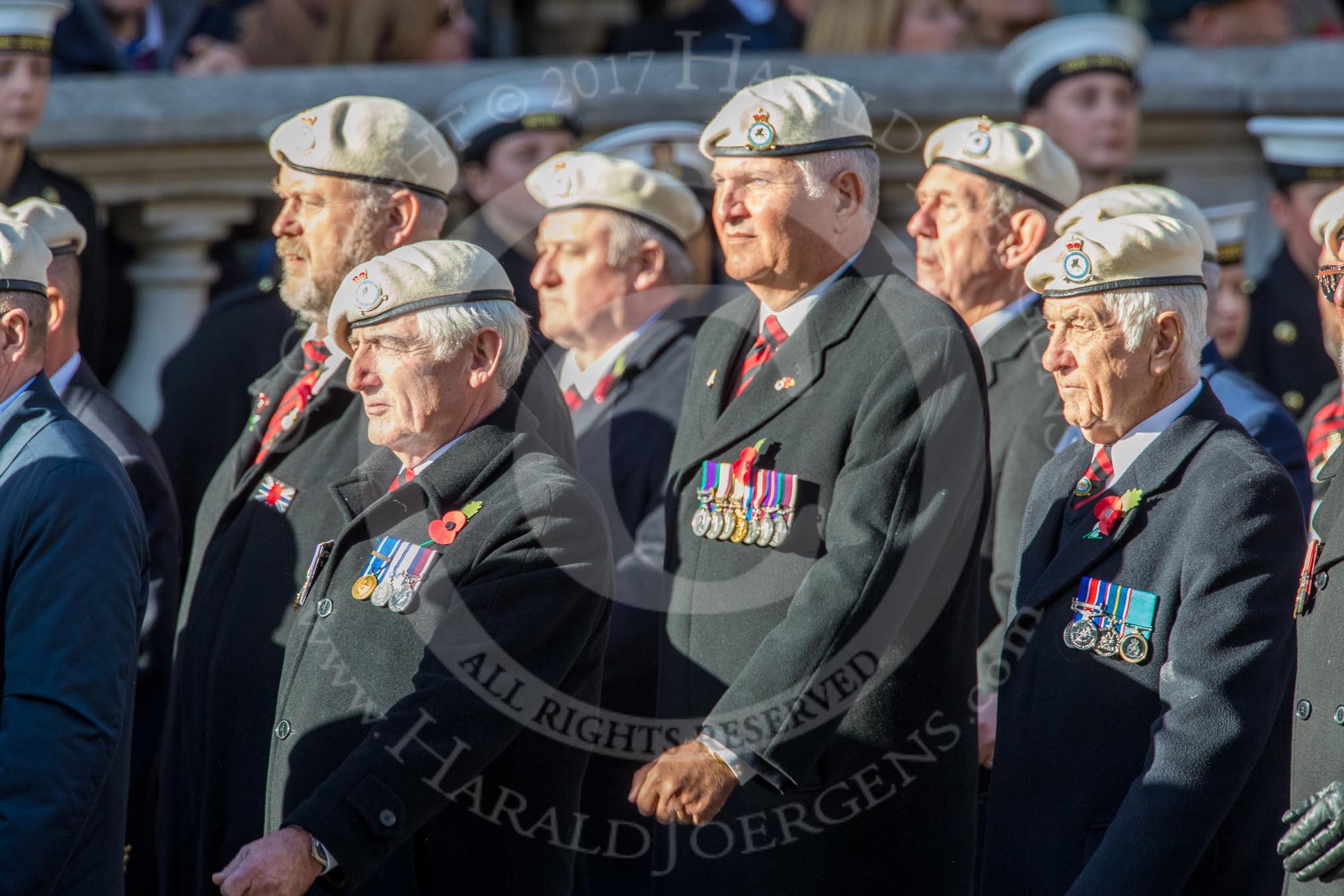 Royal Air Force Police Association (Group C2, 60 members) during the Royal British Legion March Past on Remembrance Sunday at the Cenotaph, Whitehall, Westminster, London, 11 November 2018, 12:14.