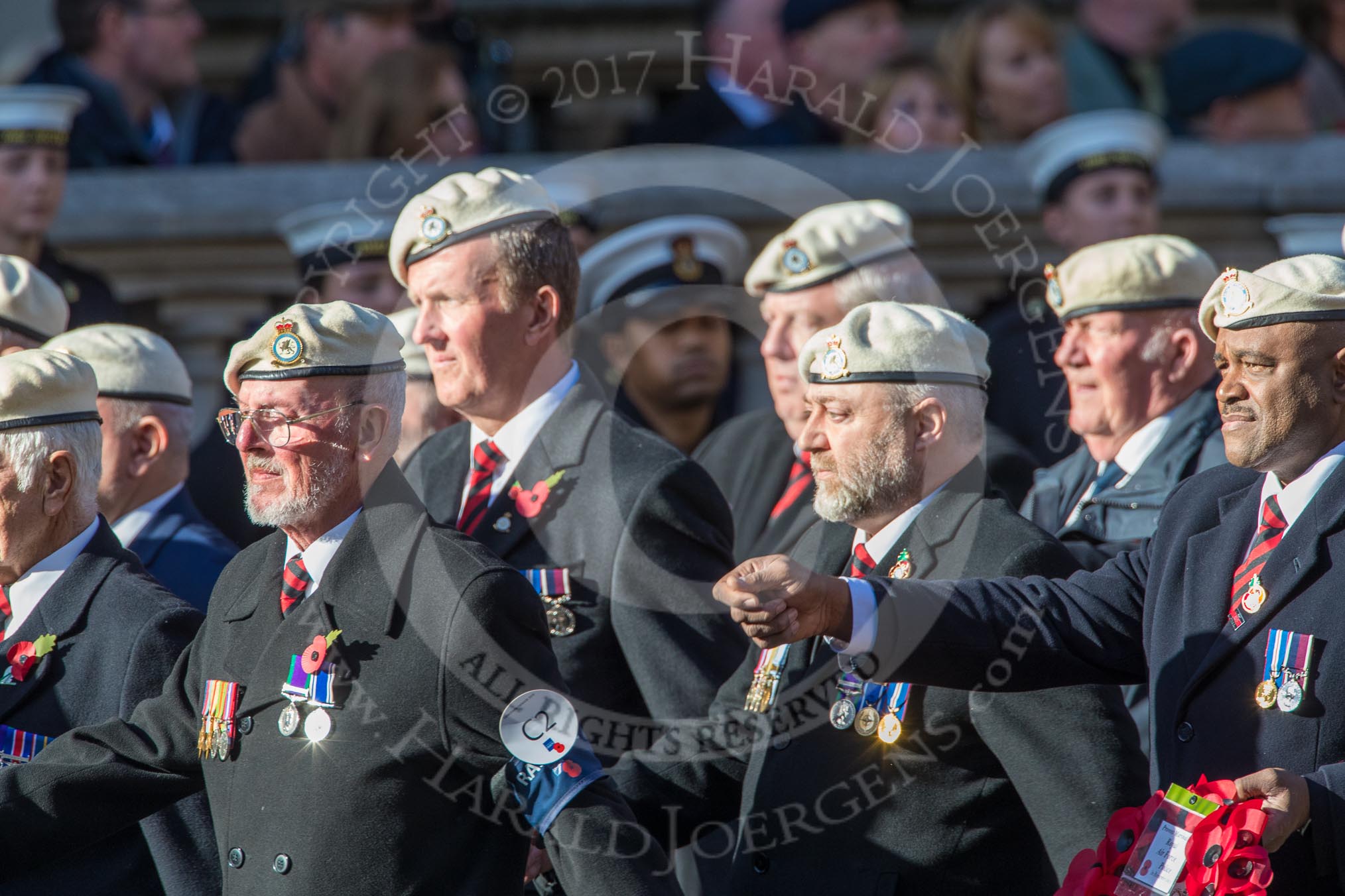 Royal Air Force Police Association (Group C2, 60 members) during the Royal British Legion March Past on Remembrance Sunday at the Cenotaph, Whitehall, Westminster, London, 11 November 2018, 12:14.