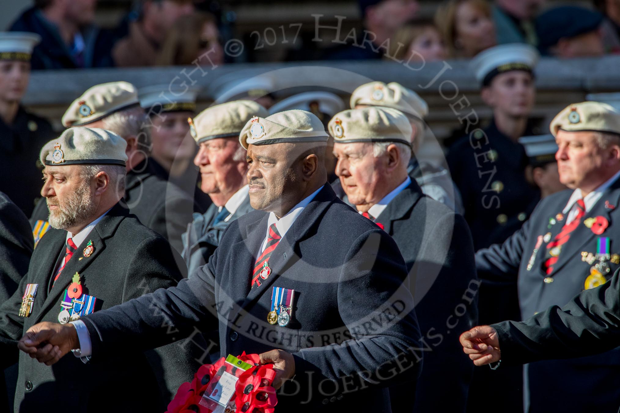 Royal Air Force Police Association (Group C2, 60 members) during the Royal British Legion March Past on Remembrance Sunday at the Cenotaph, Whitehall, Westminster, London, 11 November 2018, 12:14.