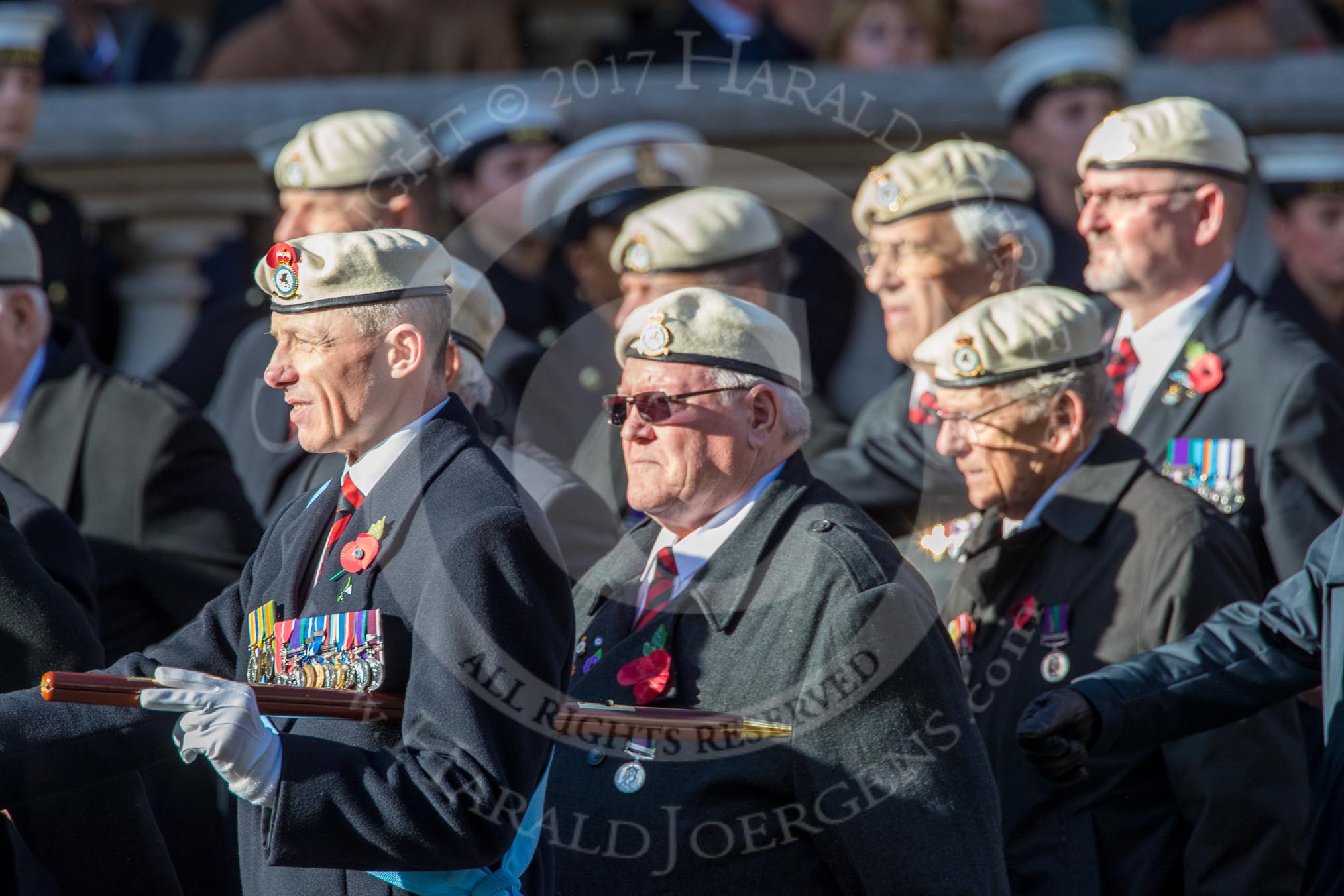 Royal Air Force Police Association (Group C2, 60 members) during the Royal British Legion March Past on Remembrance Sunday at the Cenotaph, Whitehall, Westminster, London, 11 November 2018, 12:14.