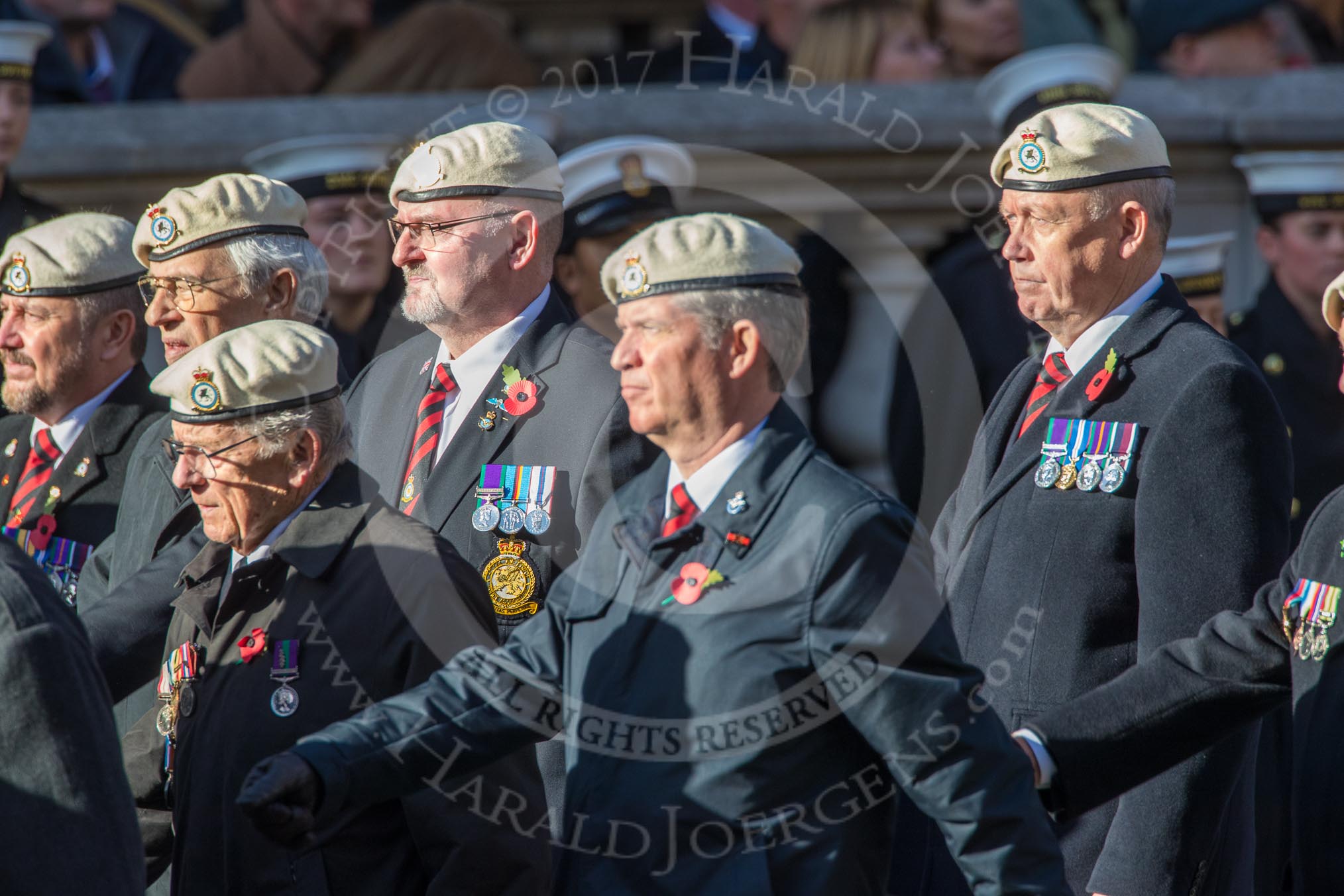 Royal Air Force Police Association (Group C2, 60 members) during the Royal British Legion March Past on Remembrance Sunday at the Cenotaph, Whitehall, Westminster, London, 11 November 2018, 12:14.