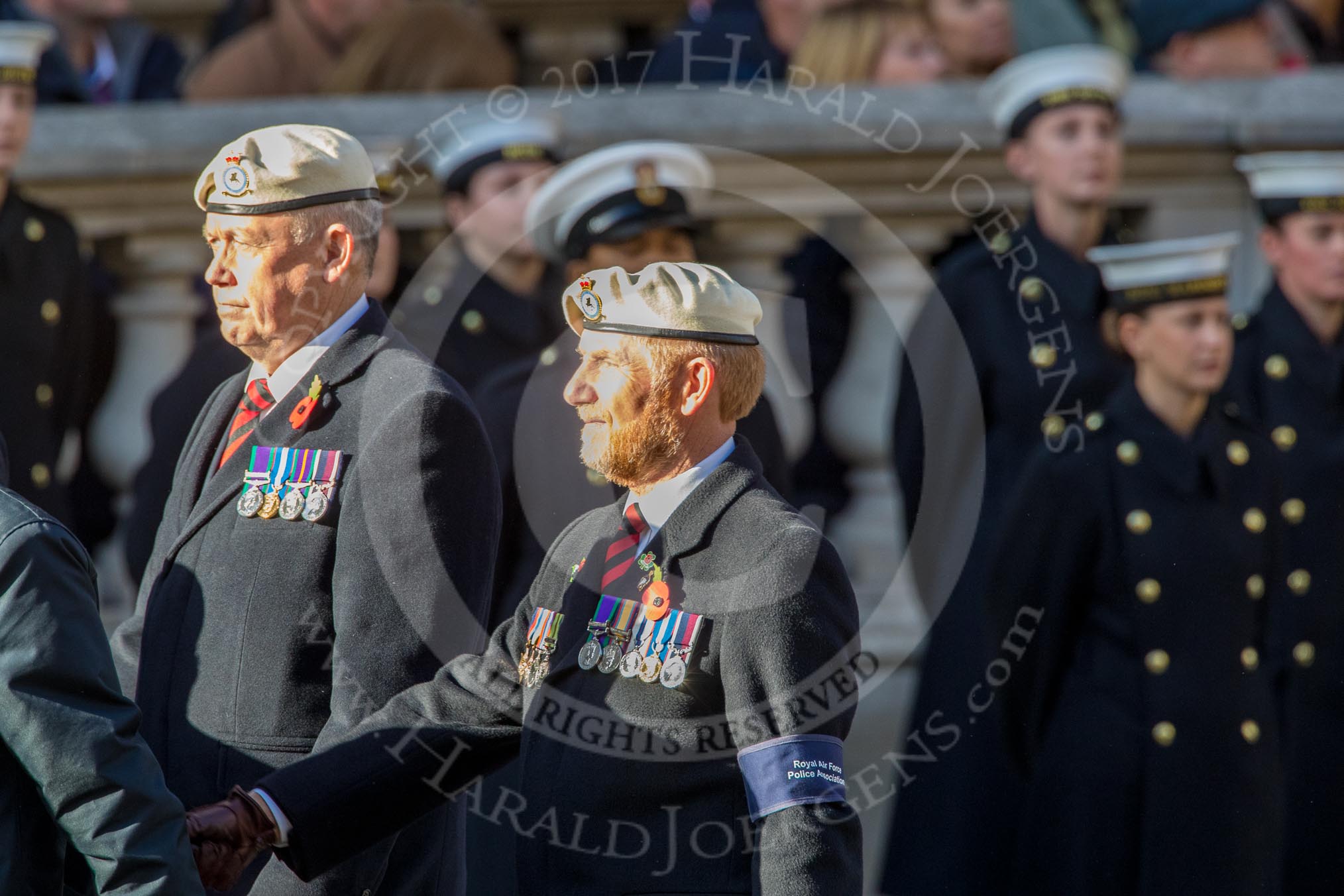 Royal Air Force Police Association (Group C2, 60 members) during the Royal British Legion March Past on Remembrance Sunday at the Cenotaph, Whitehall, Westminster, London, 11 November 2018, 12:14.