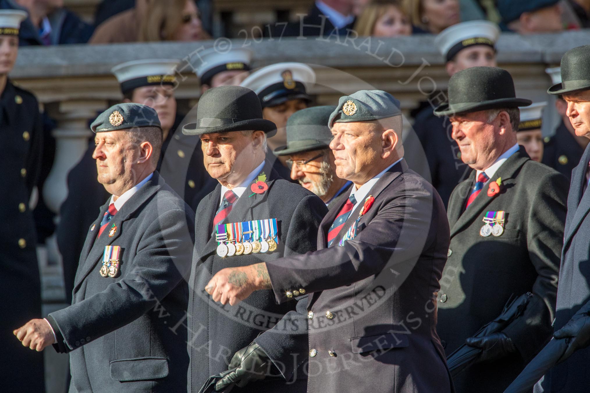 Royal Air Force Regiment Association (Group C3, 175 members) during the Royal British Legion March Past on Remembrance Sunday at the Cenotaph, Whitehall, Westminster, London, 11 November 2018, 12:14.