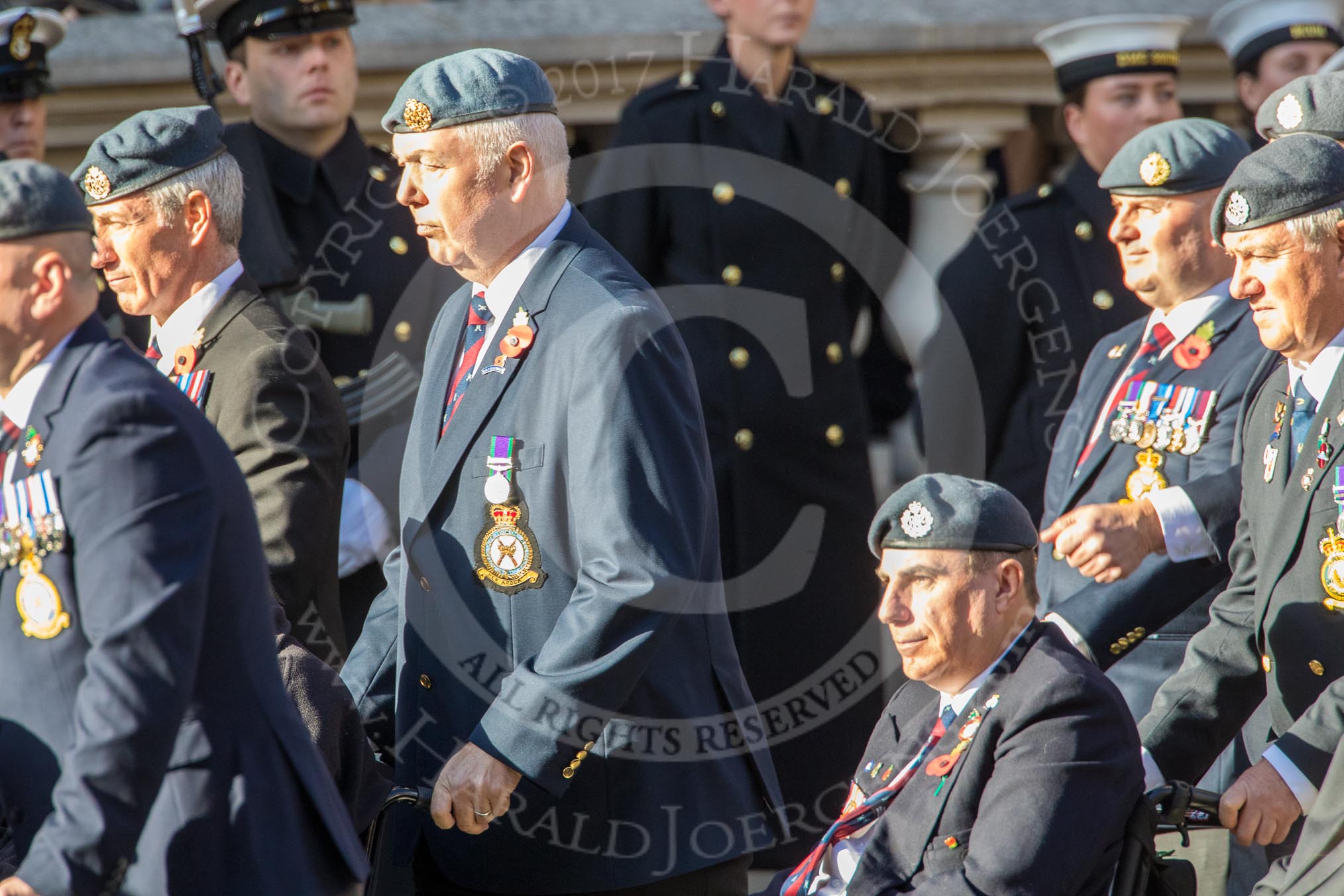 Royal Air Force Regiment Association (Group C3, 175 members) during the Royal British Legion March Past on Remembrance Sunday at the Cenotaph, Whitehall, Westminster, London, 11 November 2018, 12:14.