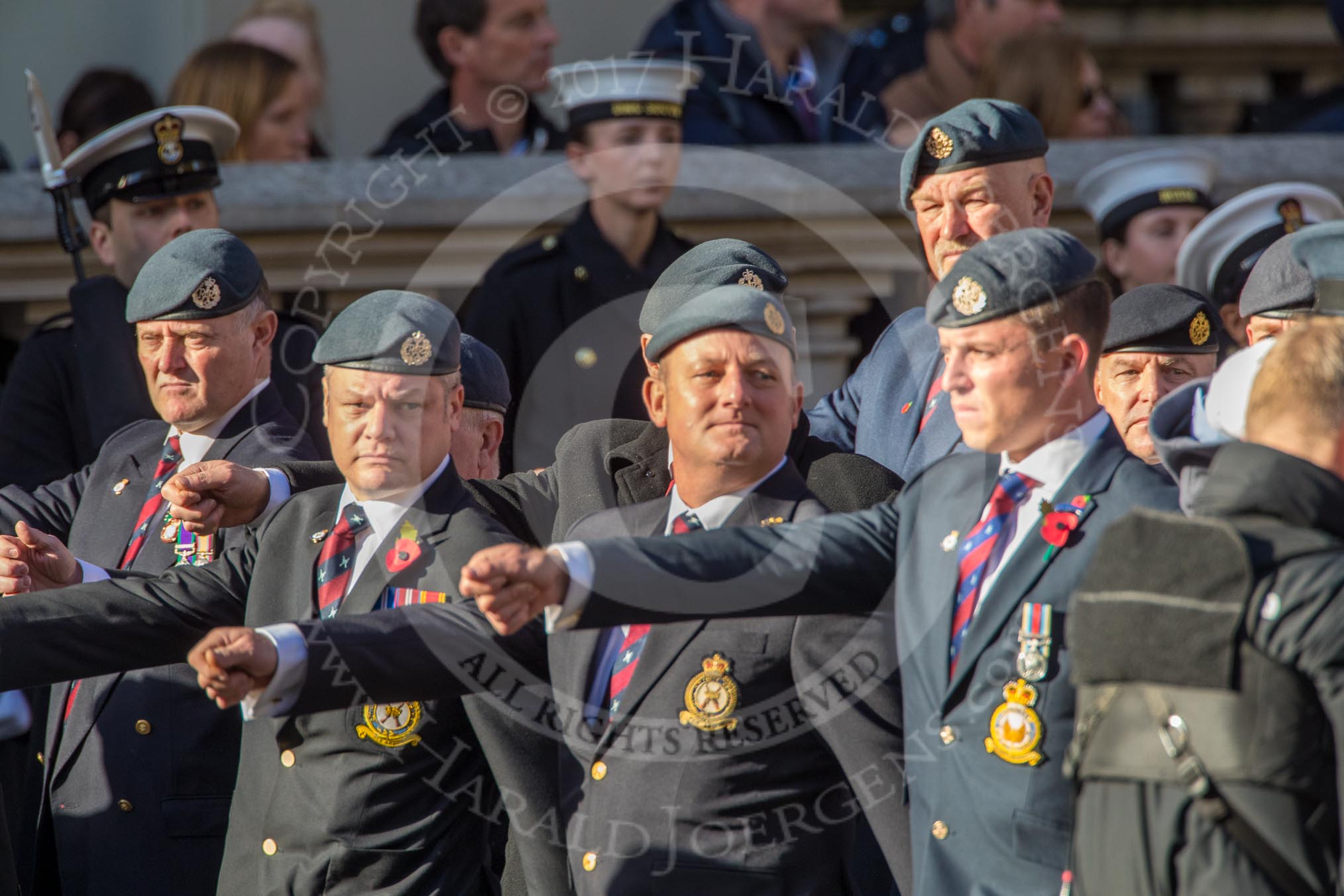 Royal Air Force Regiment Association (Group C3, 175 members) during the Royal British Legion March Past on Remembrance Sunday at the Cenotaph, Whitehall, Westminster, London, 11 November 2018, 12:14.