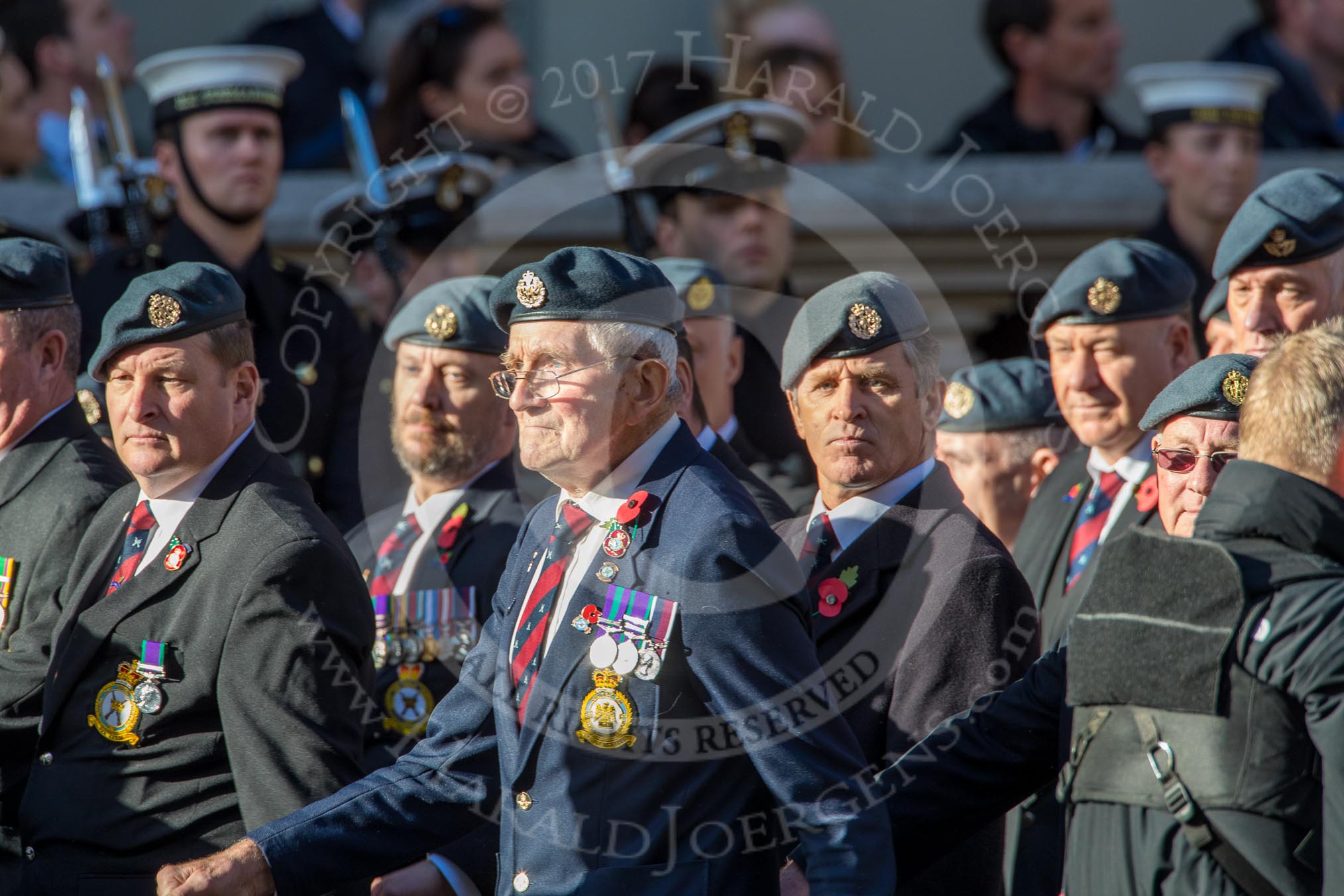 Royal Air Force Regiment Association (Group C3, 175 members) during the Royal British Legion March Past on Remembrance Sunday at the Cenotaph, Whitehall, Westminster, London, 11 November 2018, 12:14.