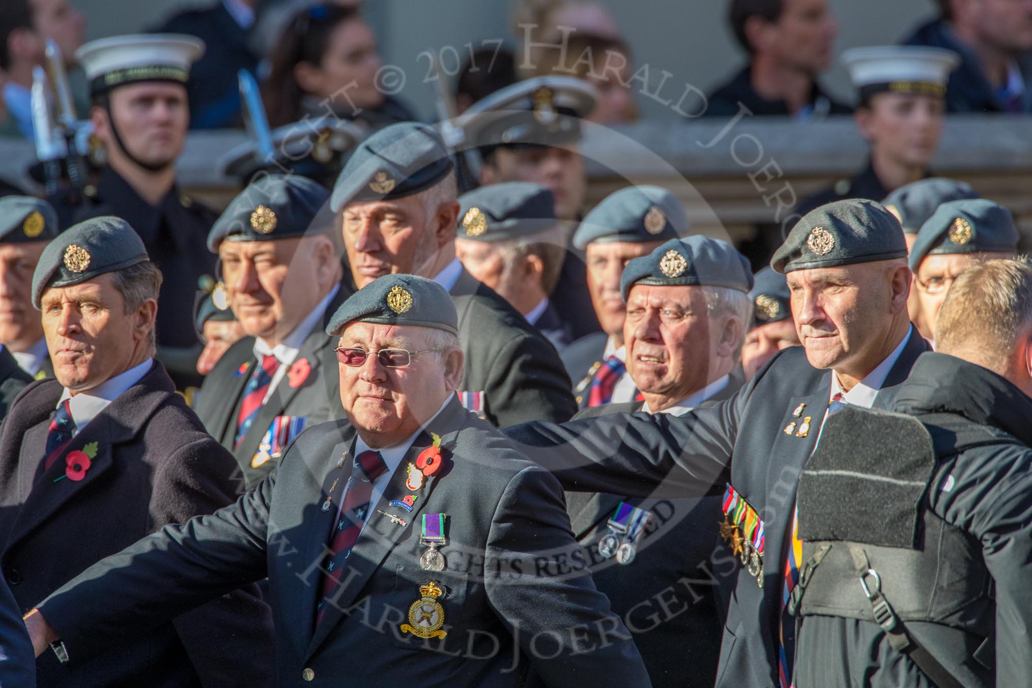 Royal Air Force Regiment Association (Group C3, 175 members) during the Royal British Legion March Past on Remembrance Sunday at the Cenotaph, Whitehall, Westminster, London, 11 November 2018, 12:14.