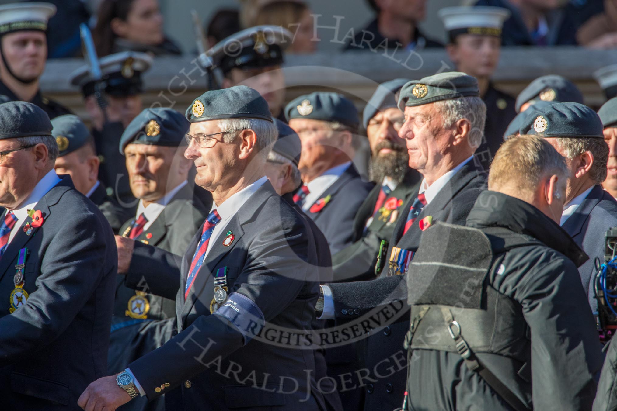 Royal Air Force Regiment Association (Group C3, 175 members) during the Royal British Legion March Past on Remembrance Sunday at the Cenotaph, Whitehall, Westminster, London, 11 November 2018, 12:15.