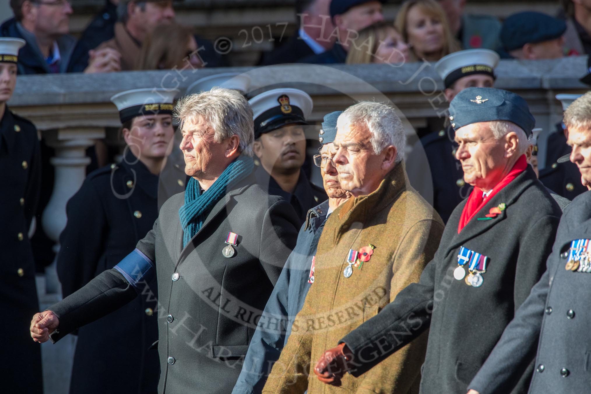 RAF 8 Squadron Association (Group C9, 12 members) during the Royal British Legion March Past on Remembrance Sunday at the Cenotaph, Whitehall, Westminster, London, 11 November 2018, 12:16.