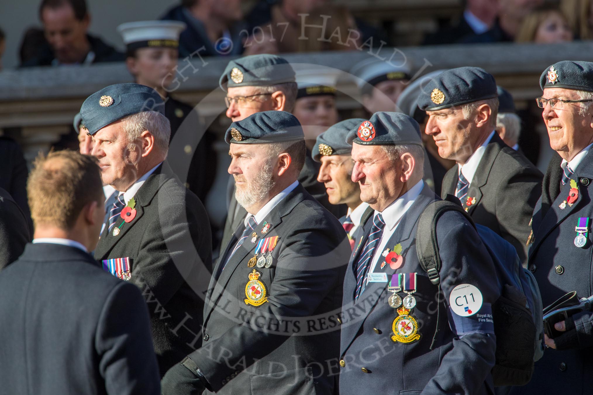 RAFDFSA (Group C11, 22 members) during the Royal British Legion March Past on Remembrance Sunday at the Cenotaph, Whitehall, Westminster, London, 11 November 2018, 12:16.