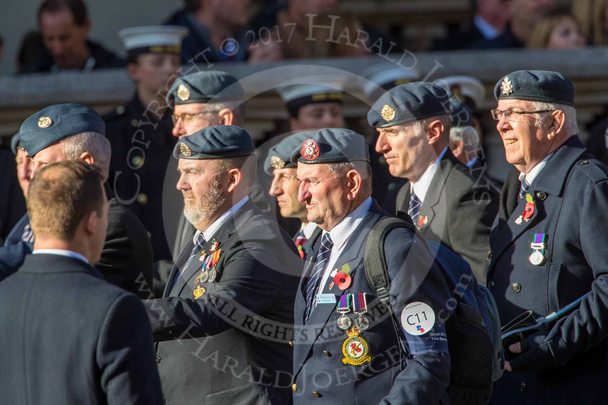 RAFDFSA (Group C11, 22 members) during the Royal British Legion March Past on Remembrance Sunday at the Cenotaph, Whitehall, Westminster, London, 11 November 2018, 12:16.