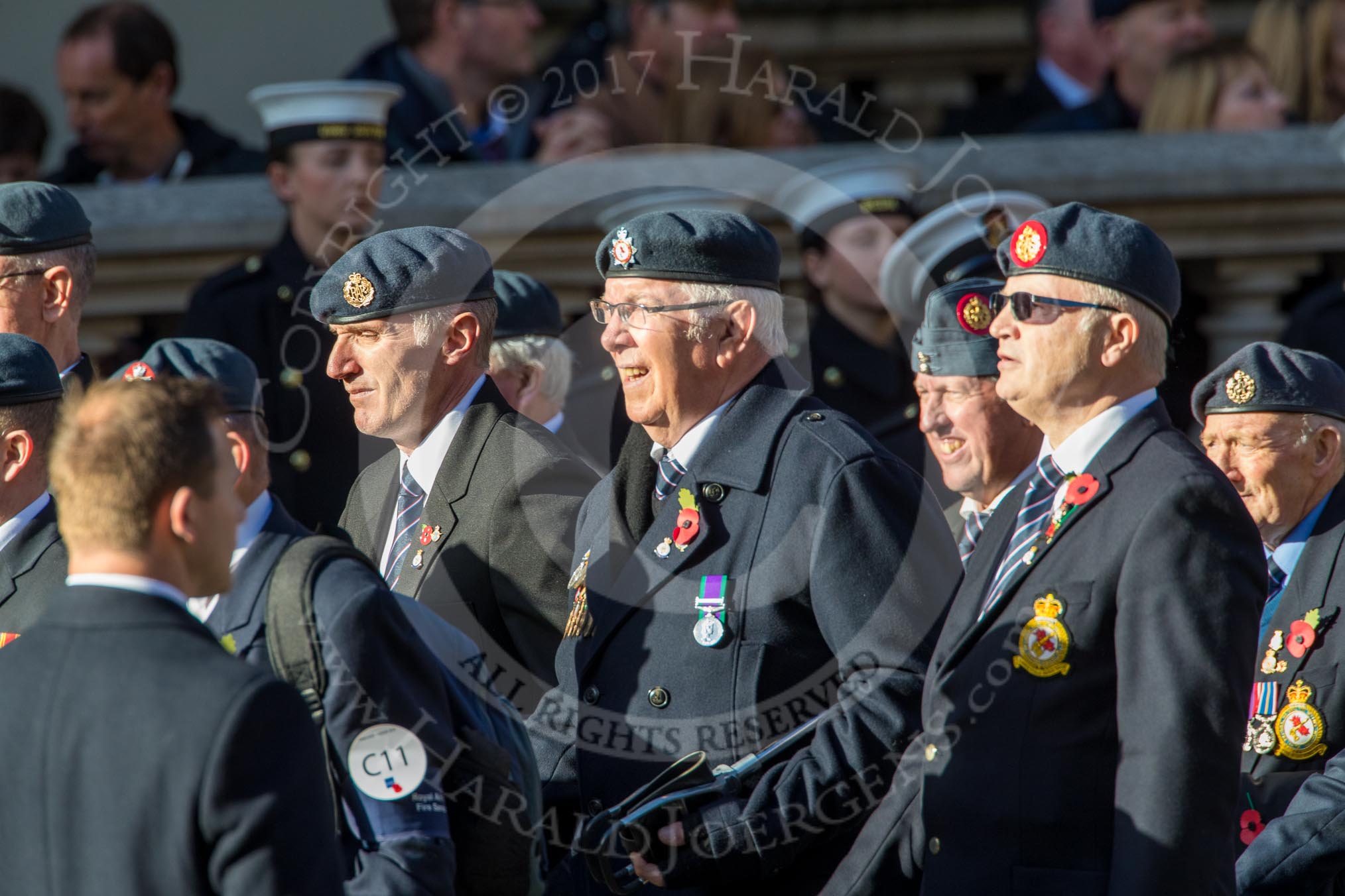 RAFDFSA (Group C11, 22 members) during the Royal British Legion March Past on Remembrance Sunday at the Cenotaph, Whitehall, Westminster, London, 11 November 2018, 12:16.