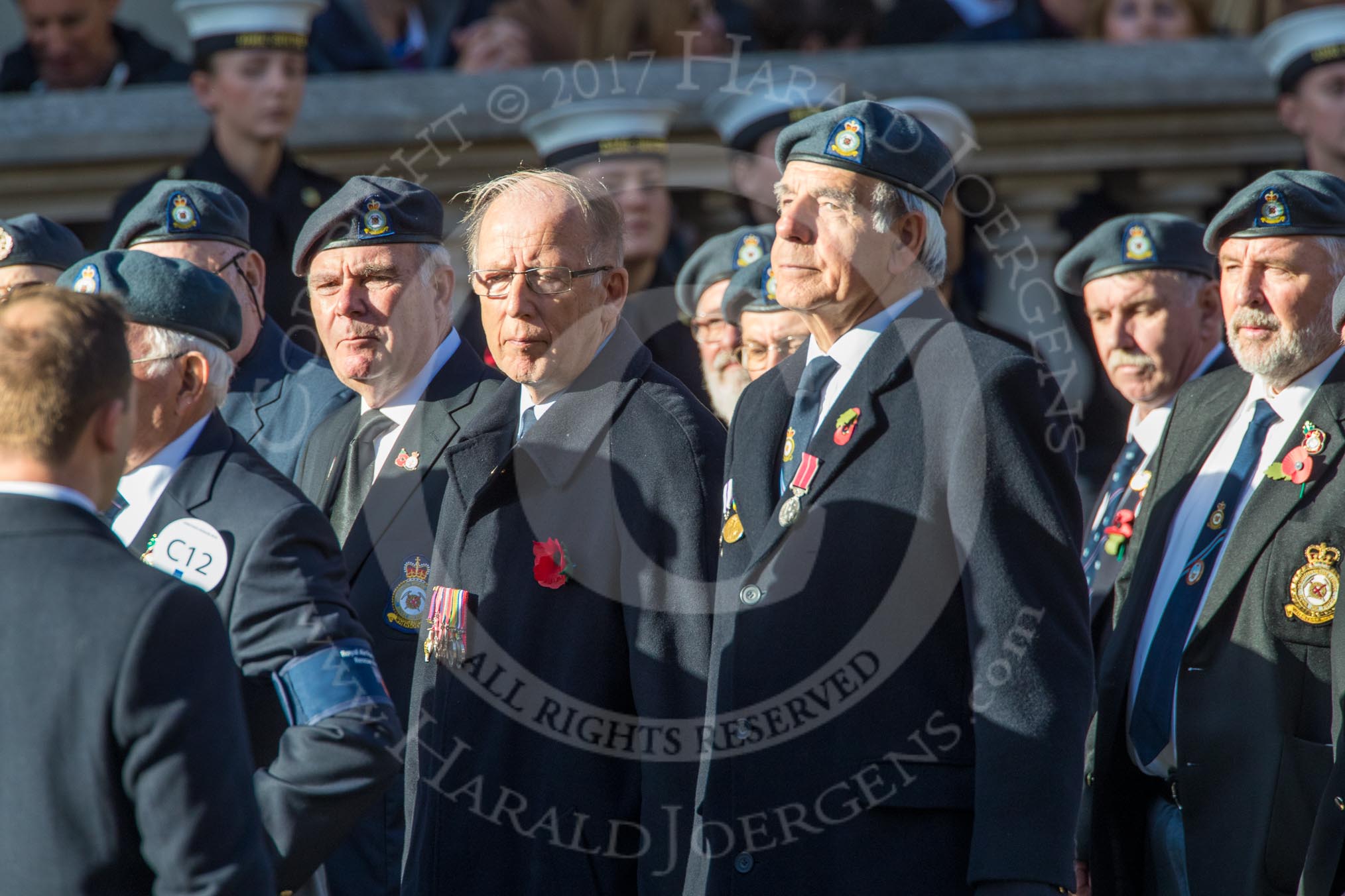 Royal Air Force Mountain Rescue Association (Group C12, 32 members) during the Royal British Legion March Past on Remembrance Sunday at the Cenotaph, Whitehall, Westminster, London, 11 November 2018, 12:16.