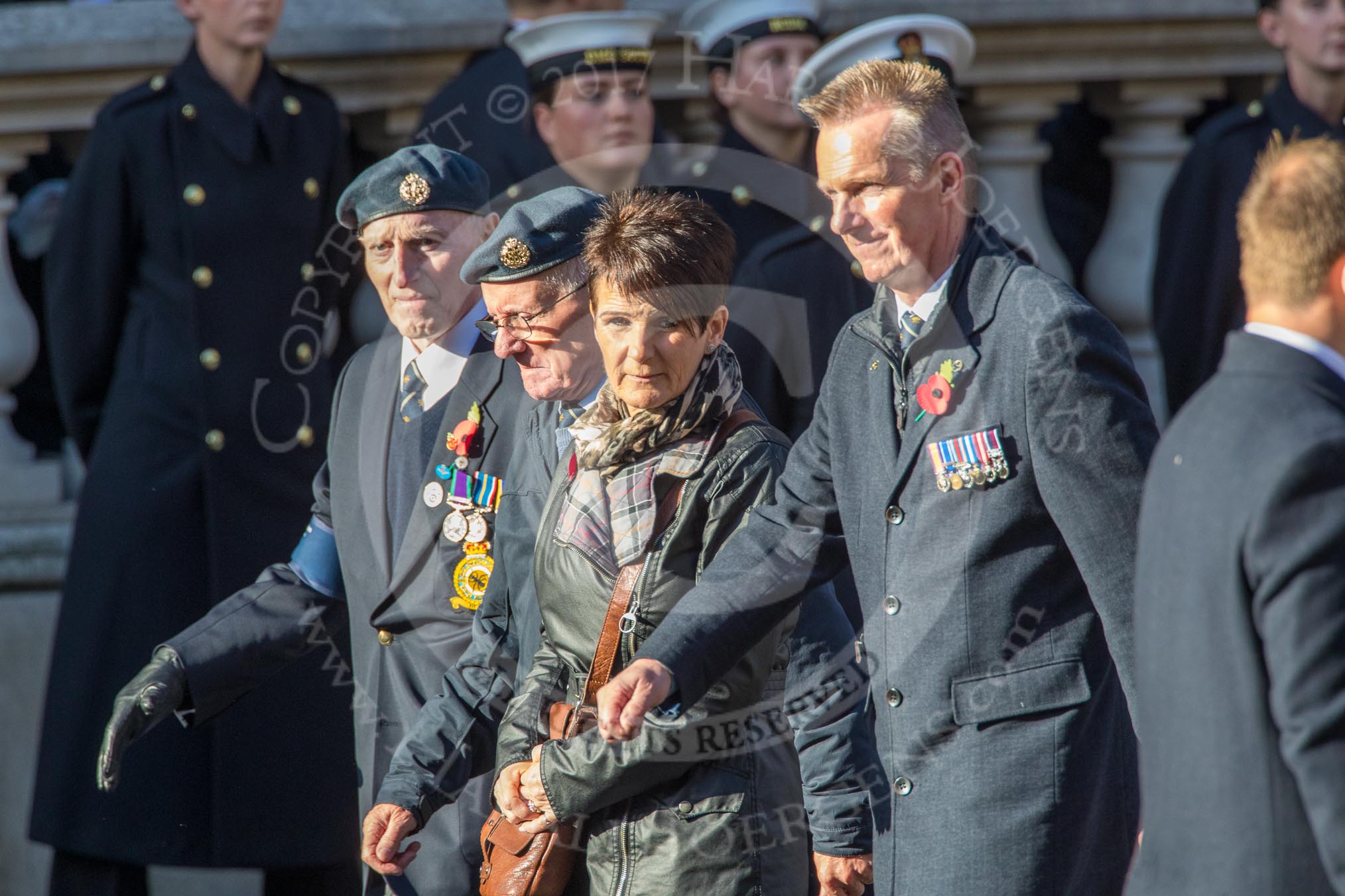 RAF Airfield Squadron Branch Association s (Group C14, 12 members) during the Royal British Legion March Past on Remembrance Sunday at the Cenotaph, Whitehall, Westminster, London, 11 November 2018, 12:16.