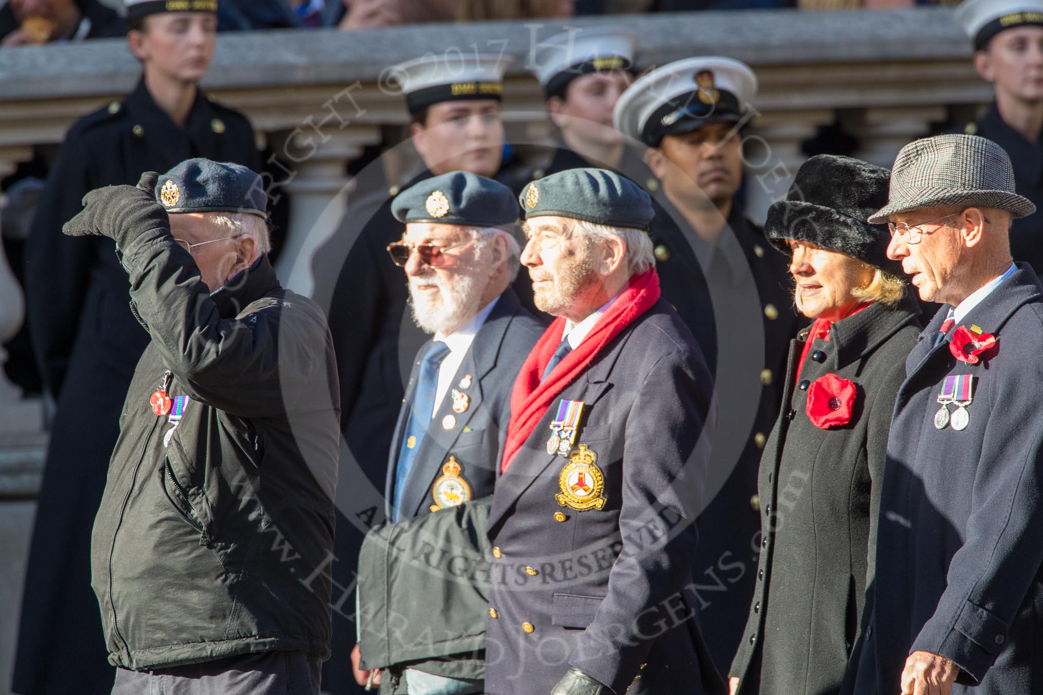 Units of the Far East Air Force (Group C13, 18 members) during the Royal British Legion March Past on Remembrance Sunday at the Cenotaph, Whitehall, Westminster, London, 11 November 2018, 12:16.