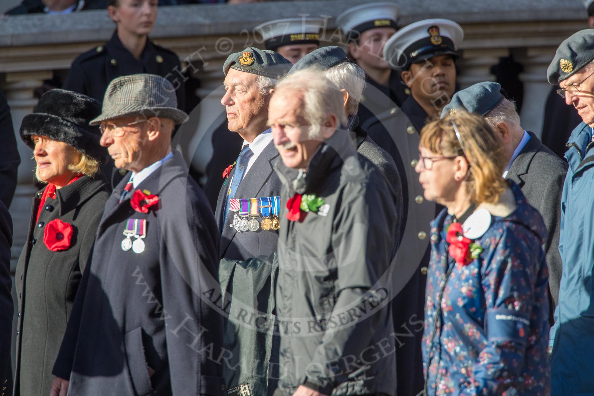 Units of the Far East Air Force (Group C13, 18 members) during the Royal British Legion March Past on Remembrance Sunday at the Cenotaph, Whitehall, Westminster, London, 11 November 2018, 12:16.