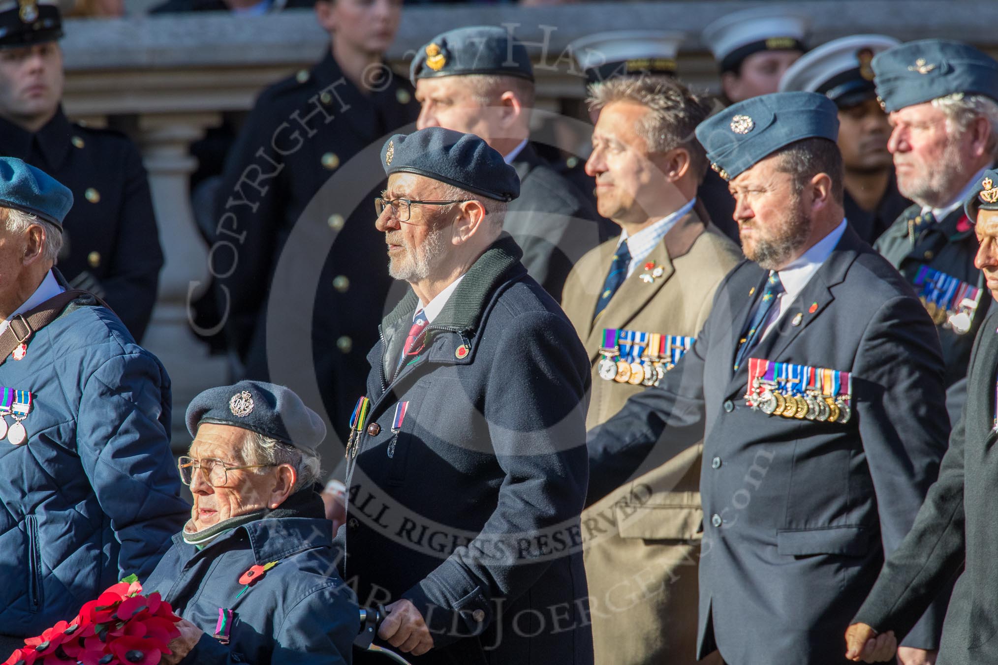 RAF Movements and Mobile Air Movements Squadrons Association (Group C15, 50 members) during the Royal British Legion March Past on Remembrance Sunday at the Cenotaph, Whitehall, Westminster, London, 11 November 2018, 12:16.