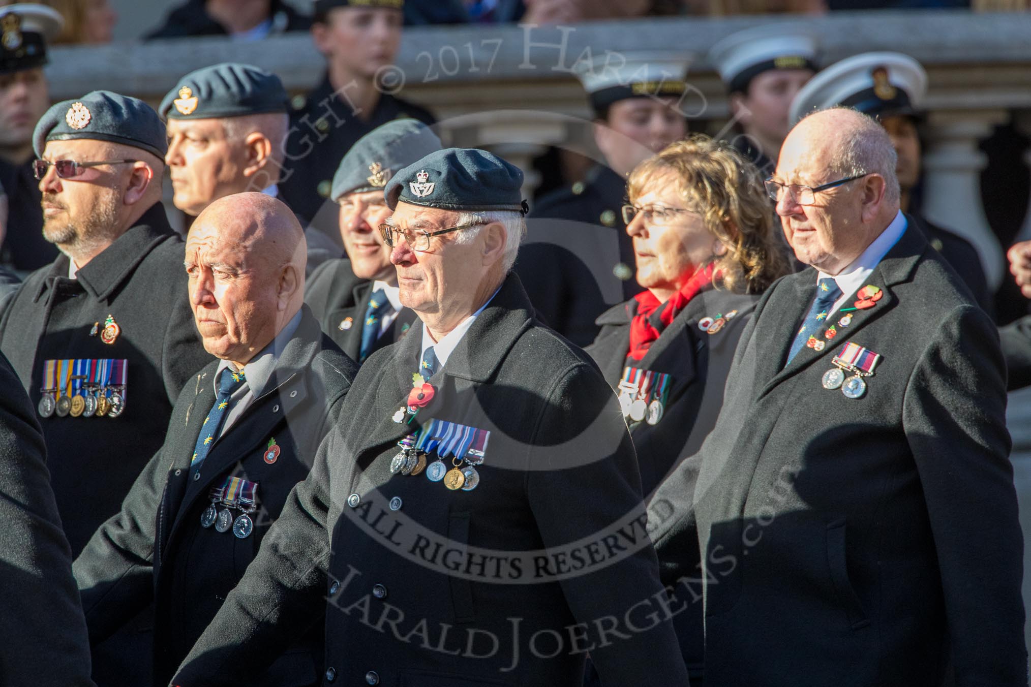 RAF Movements and Mobile Air Movements Squadrons Association (Group C15, 50 members) during the Royal British Legion March Past on Remembrance Sunday at the Cenotaph, Whitehall, Westminster, London, 11 November 2018, 12:16.