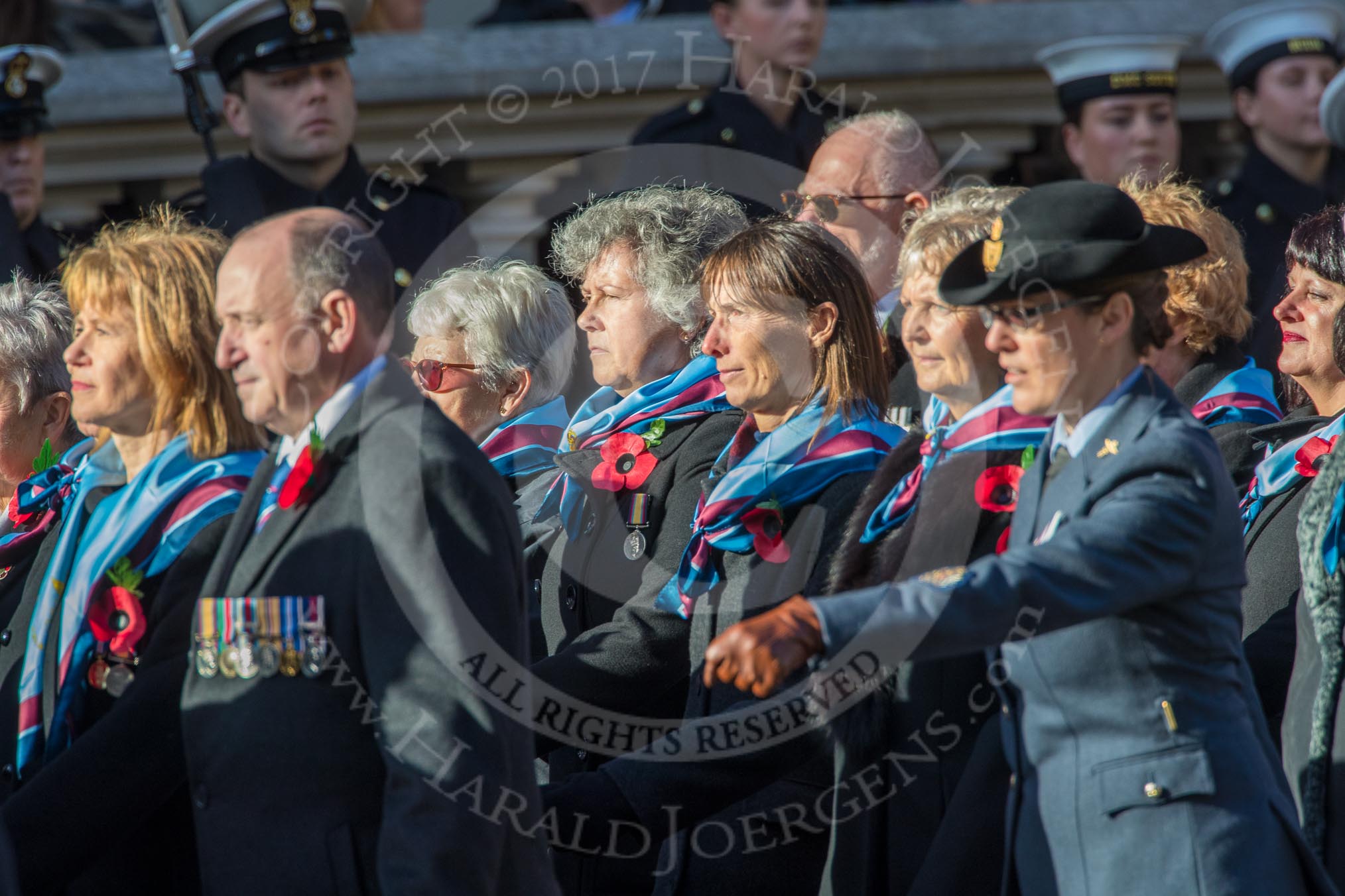 Princess Mary's Royal Air Force Nursing Association (Group C22, 38 members) during the Royal British Legion March Past on Remembrance Sunday at the Cenotaph, Whitehall, Westminster, London, 11 November 2018, 12:17.