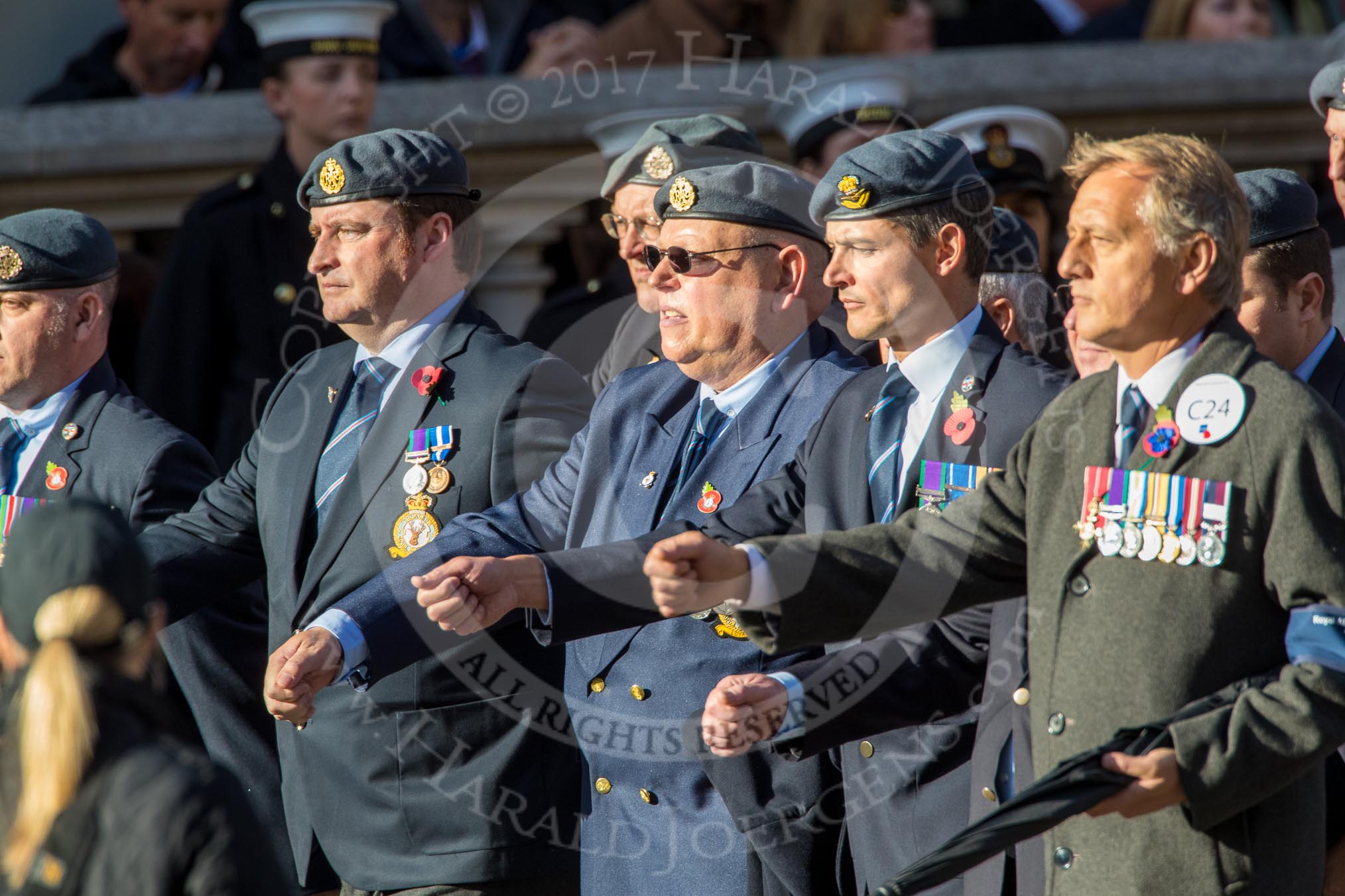 33 Squadron Association - RAF (Group C24, 23 members) during the Royal British Legion March Past on Remembrance Sunday at the Cenotaph, Whitehall, Westminster, London, 11 November 2018, 12:18.