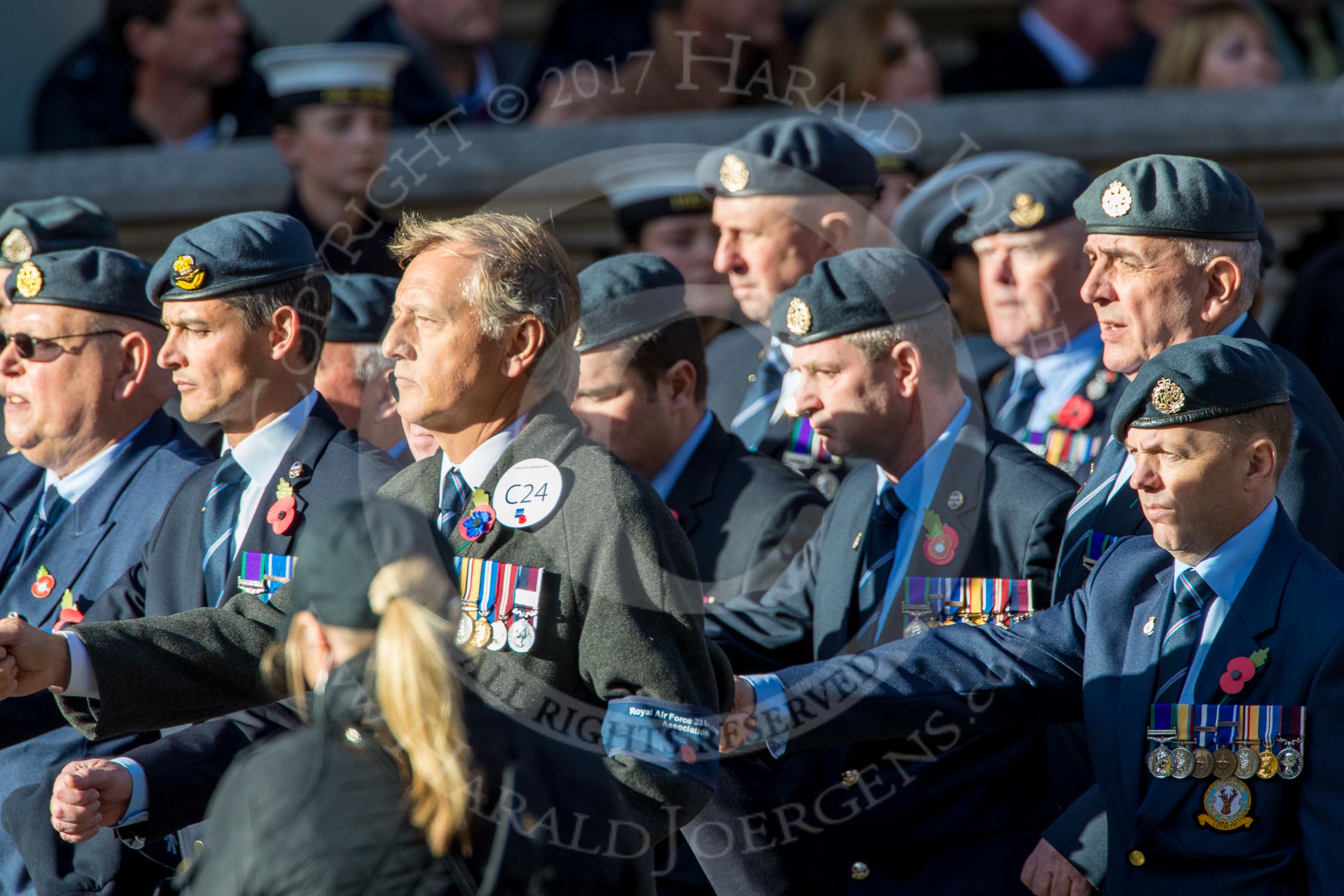 33 Squadron Association - RAF (Group C24, 23 members) during the Royal British Legion March Past on Remembrance Sunday at the Cenotaph, Whitehall, Westminster, London, 11 November 2018, 12:18.
