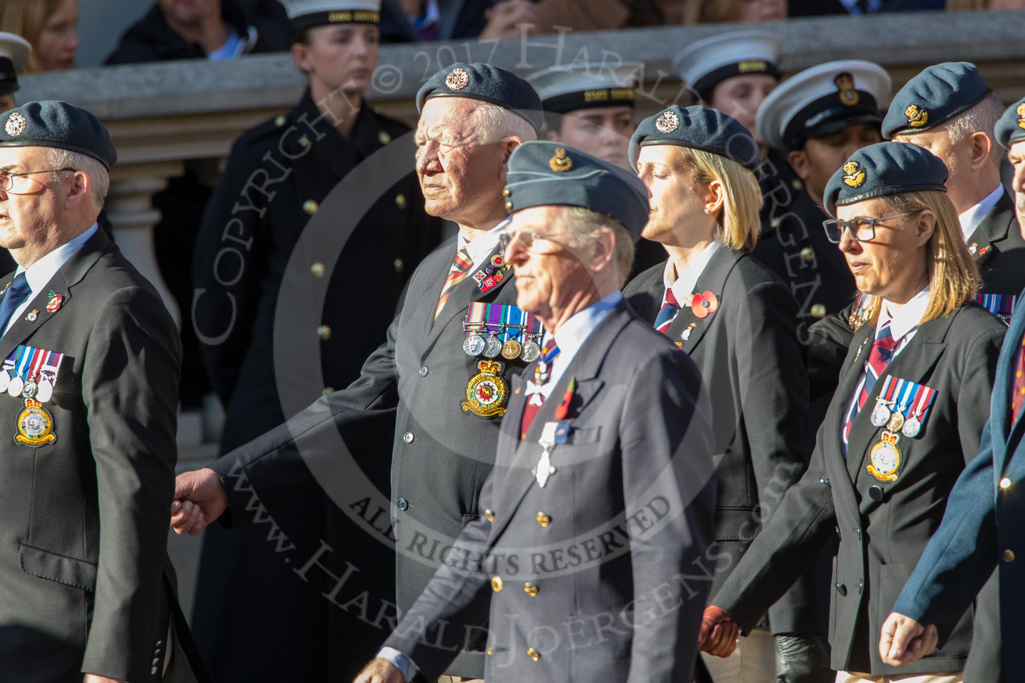 Harrier Force Association (Group C25, 100 members) during the Royal British Legion March Past on Remembrance Sunday at the Cenotaph, Whitehall, Westminster, London, 11 November 2018, 12:18.