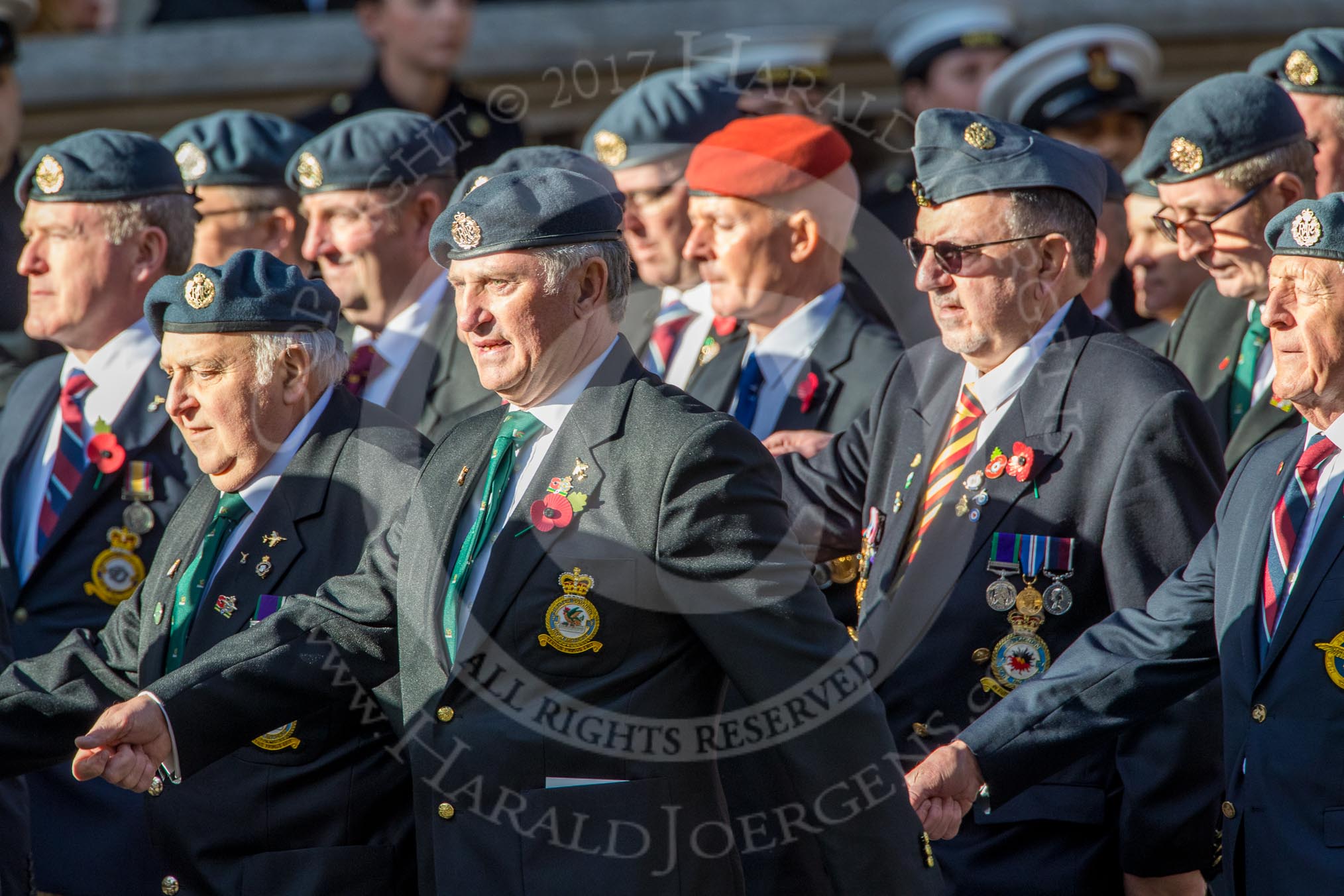 Harrier Force Association (Group C25, 100 members) during the Royal British Legion March Past on Remembrance Sunday at the Cenotaph, Whitehall, Westminster, London, 11 November 2018, 12:18.