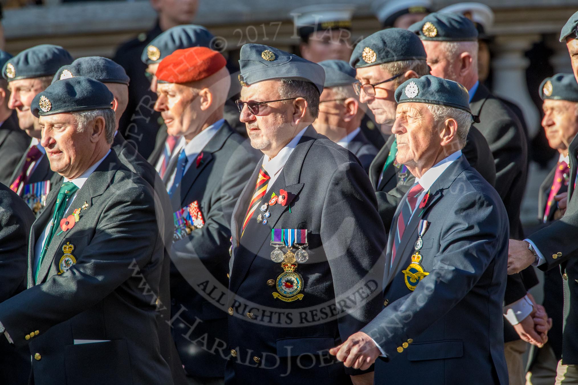 Harrier Force Association (Group C25, 100 members) during the Royal British Legion March Past on Remembrance Sunday at the Cenotaph, Whitehall, Westminster, London, 11 November 2018, 12:18.