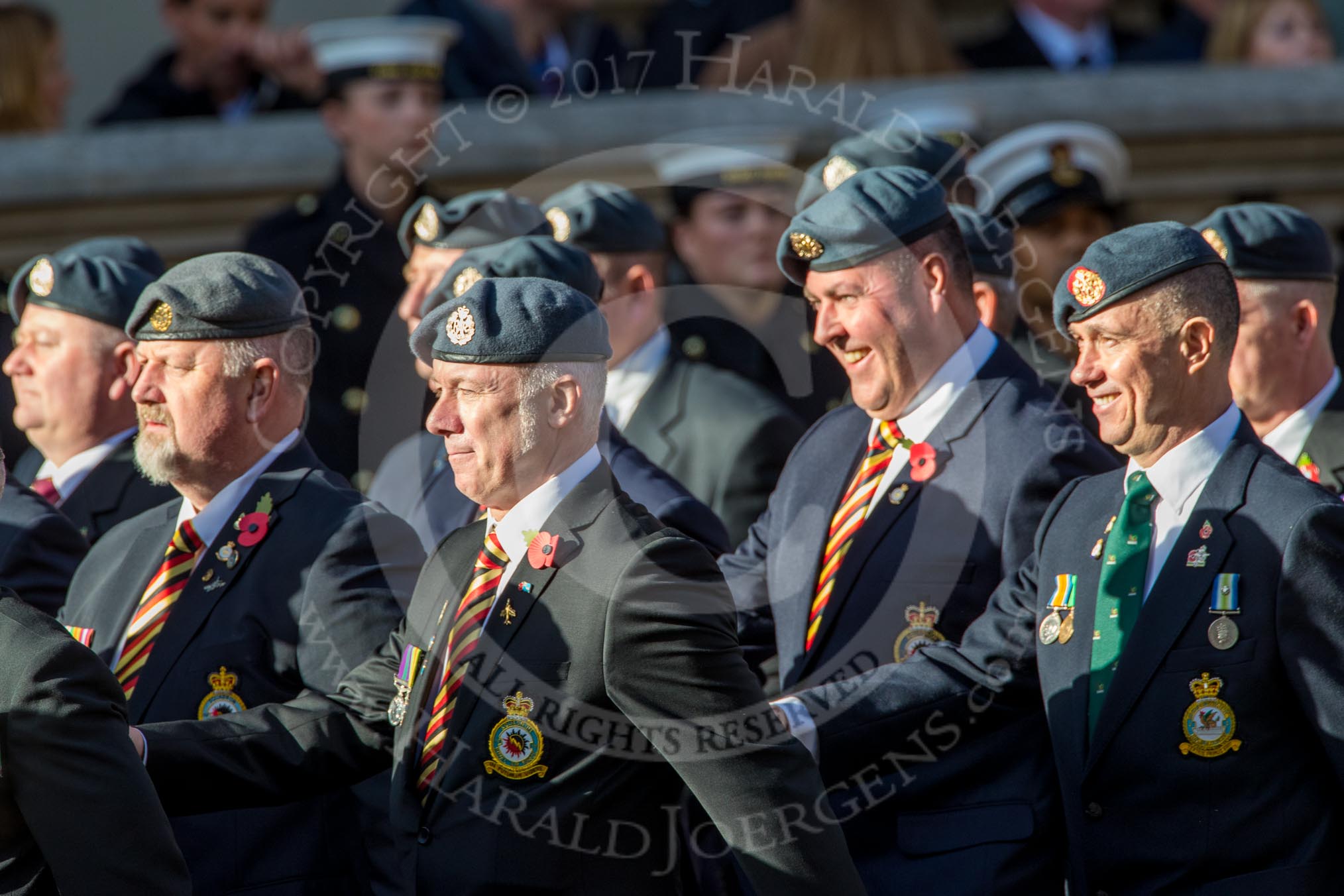 Harrier Force Association (Group C25, 100 members) during the Royal British Legion March Past on Remembrance Sunday at the Cenotaph, Whitehall, Westminster, London, 11 November 2018, 12:18.