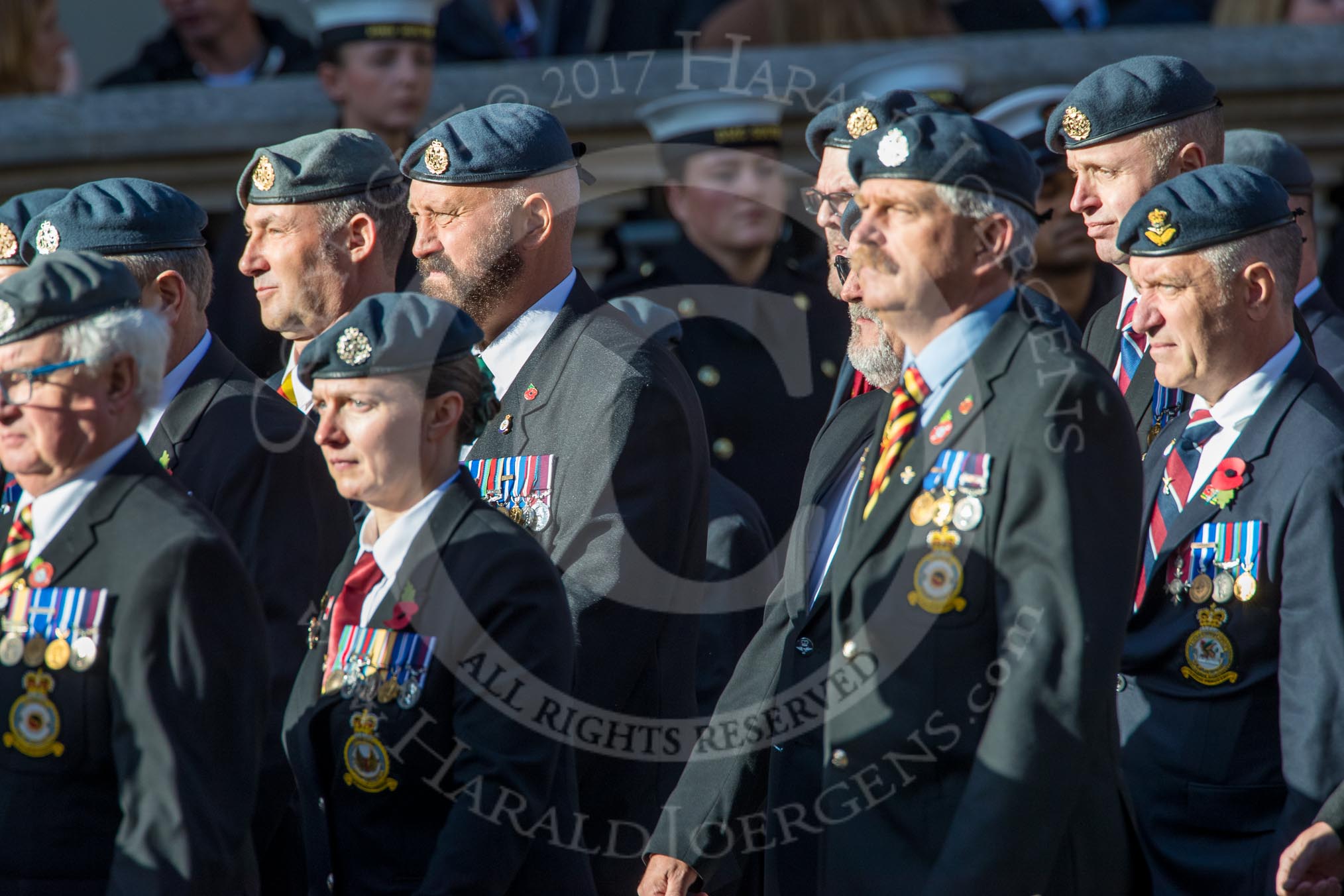 Harrier Force Association (Group C25, 100 members) during the Royal British Legion March Past on Remembrance Sunday at the Cenotaph, Whitehall, Westminster, London, 11 November 2018, 12:18.